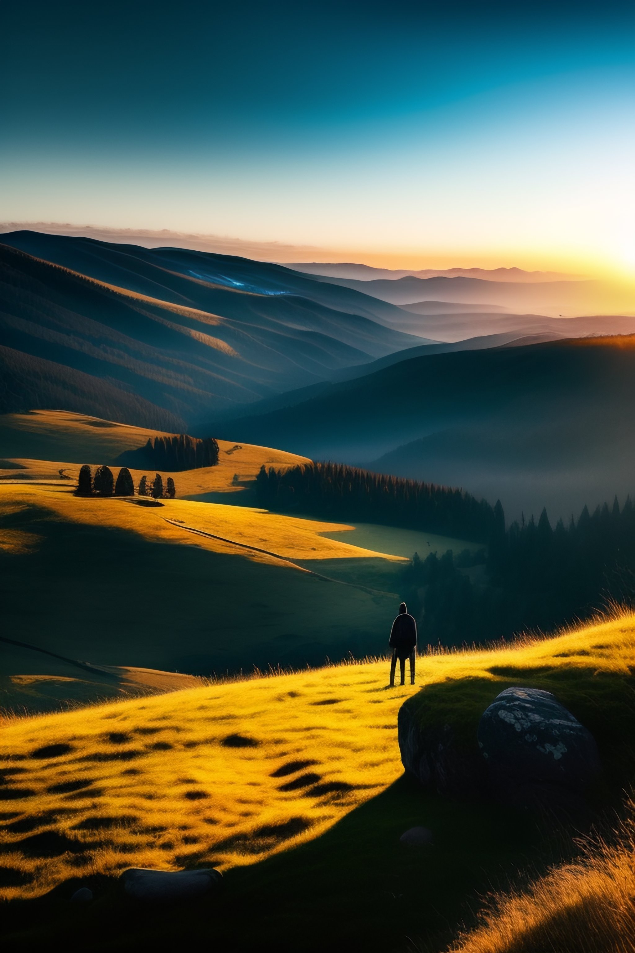 Lexica - The man in the picture is standing on a rocky outcropping ...