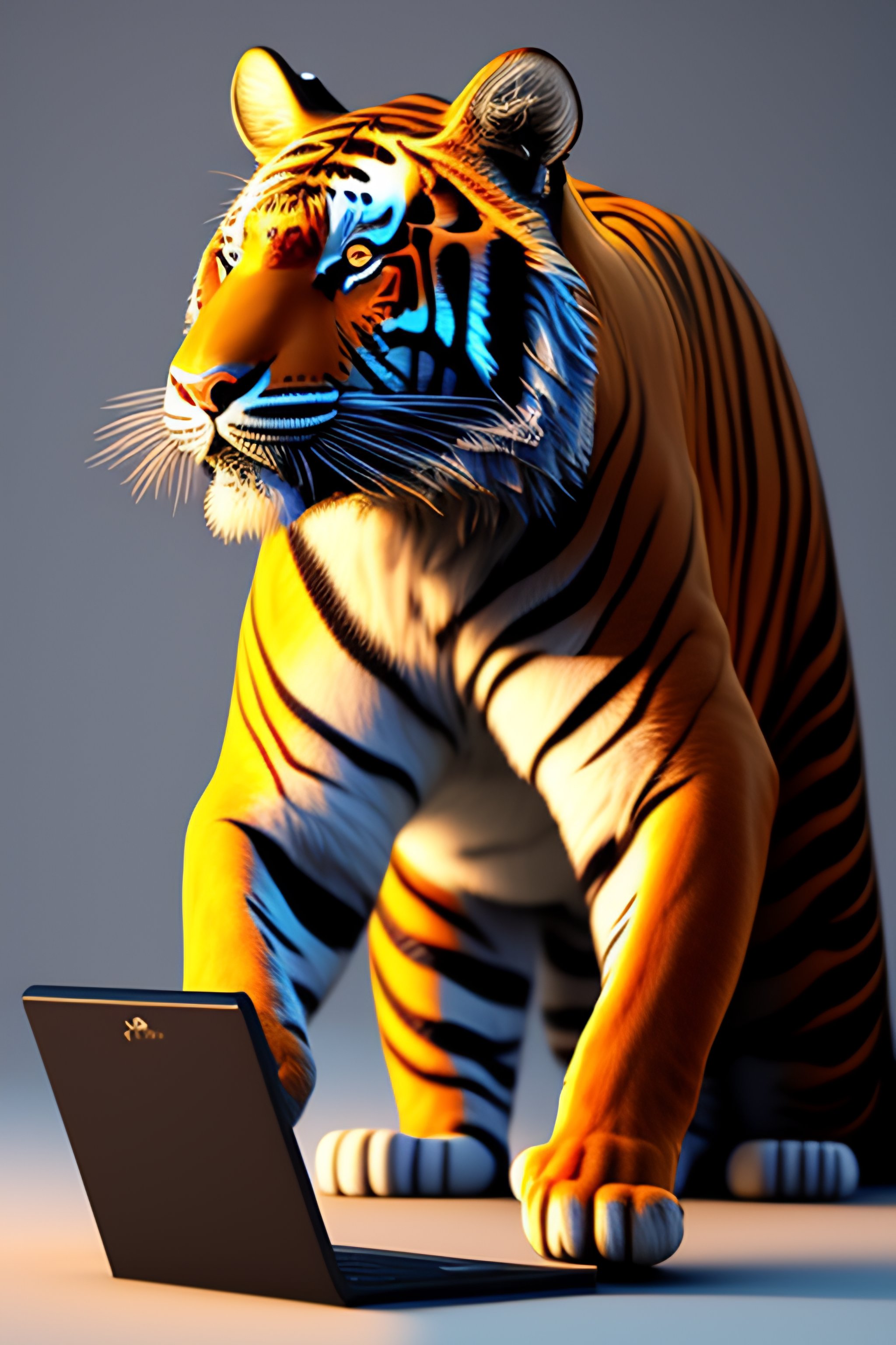 Lexica - Tiger using technology, 3d render