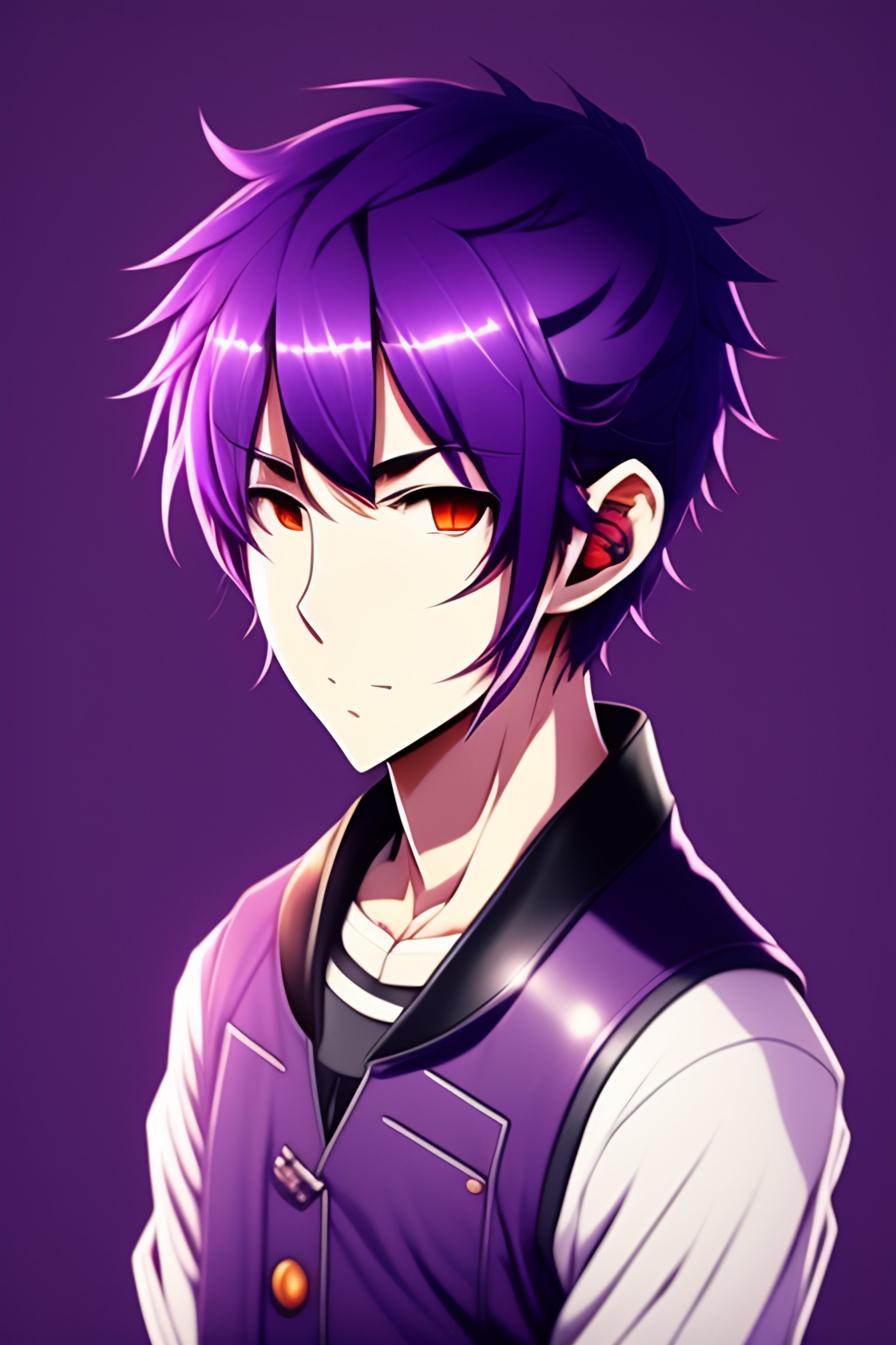 Lexica Purple Hair Anime Guy Simple No Expression No Emotion Minimalist No Background 4053