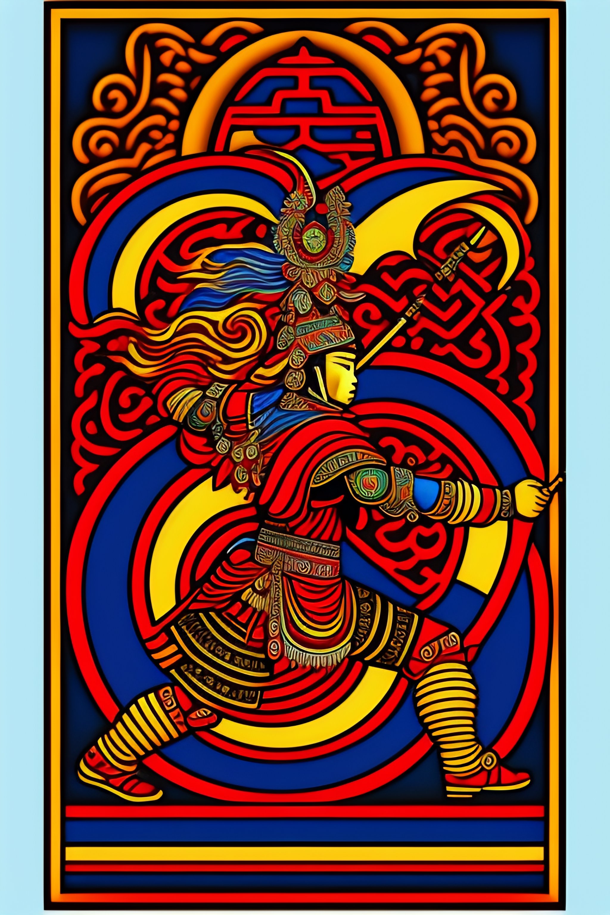 Lexica - Drawing of chinese warrior dance in aztec symbol style in ...