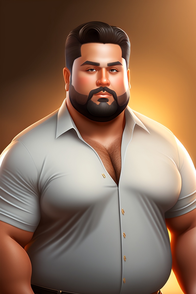 Lexica - Fat man, short black hair, round face, short guy, straight  nose,fair color, small eyes, middle age man, light eyebrows, big stomach,  white s...