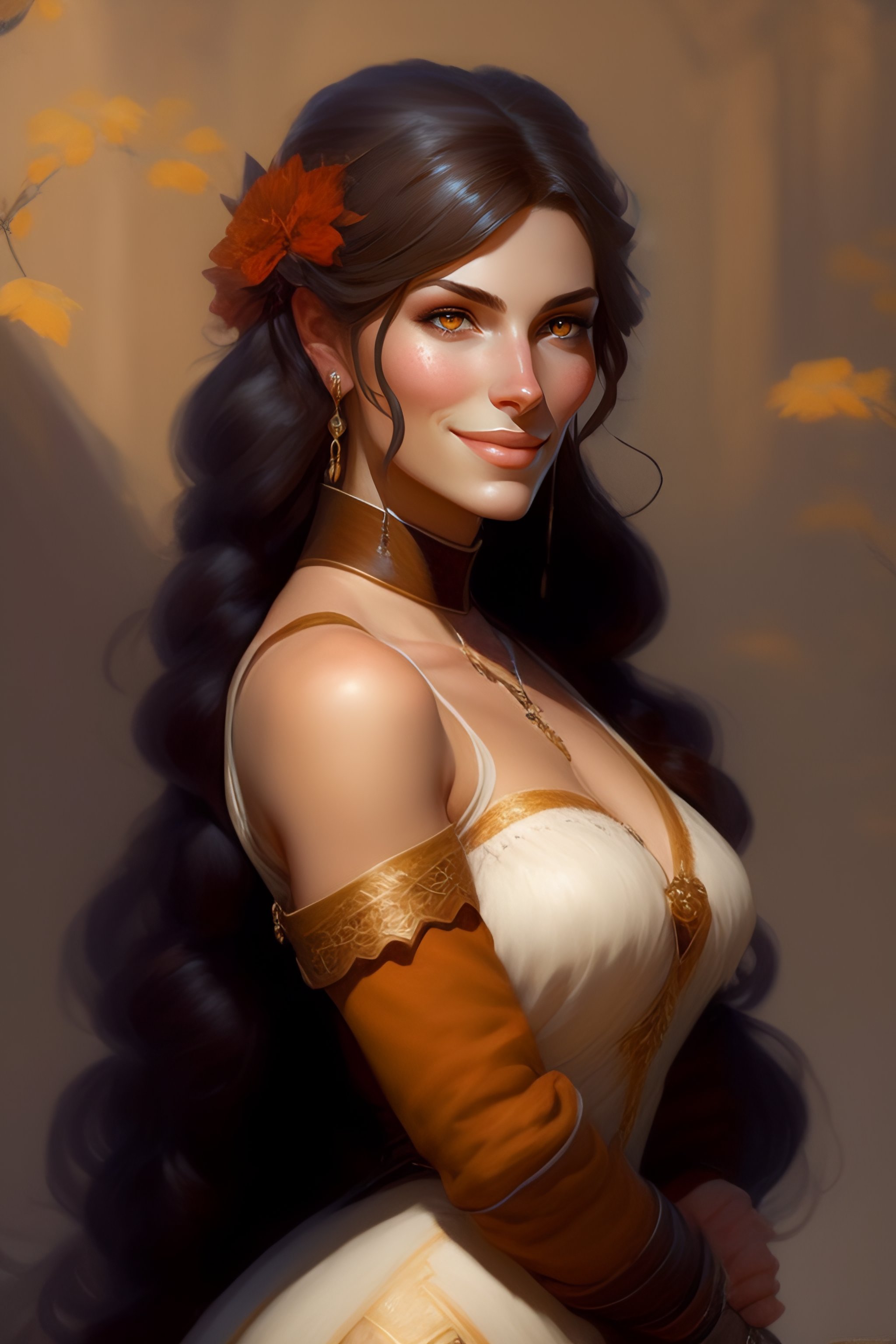 Lexica - A detailed portrait of a cute brunette woman with a shy smile  illustrator, by justin gerard and greg rutkowski, digital art, realistic  paint...