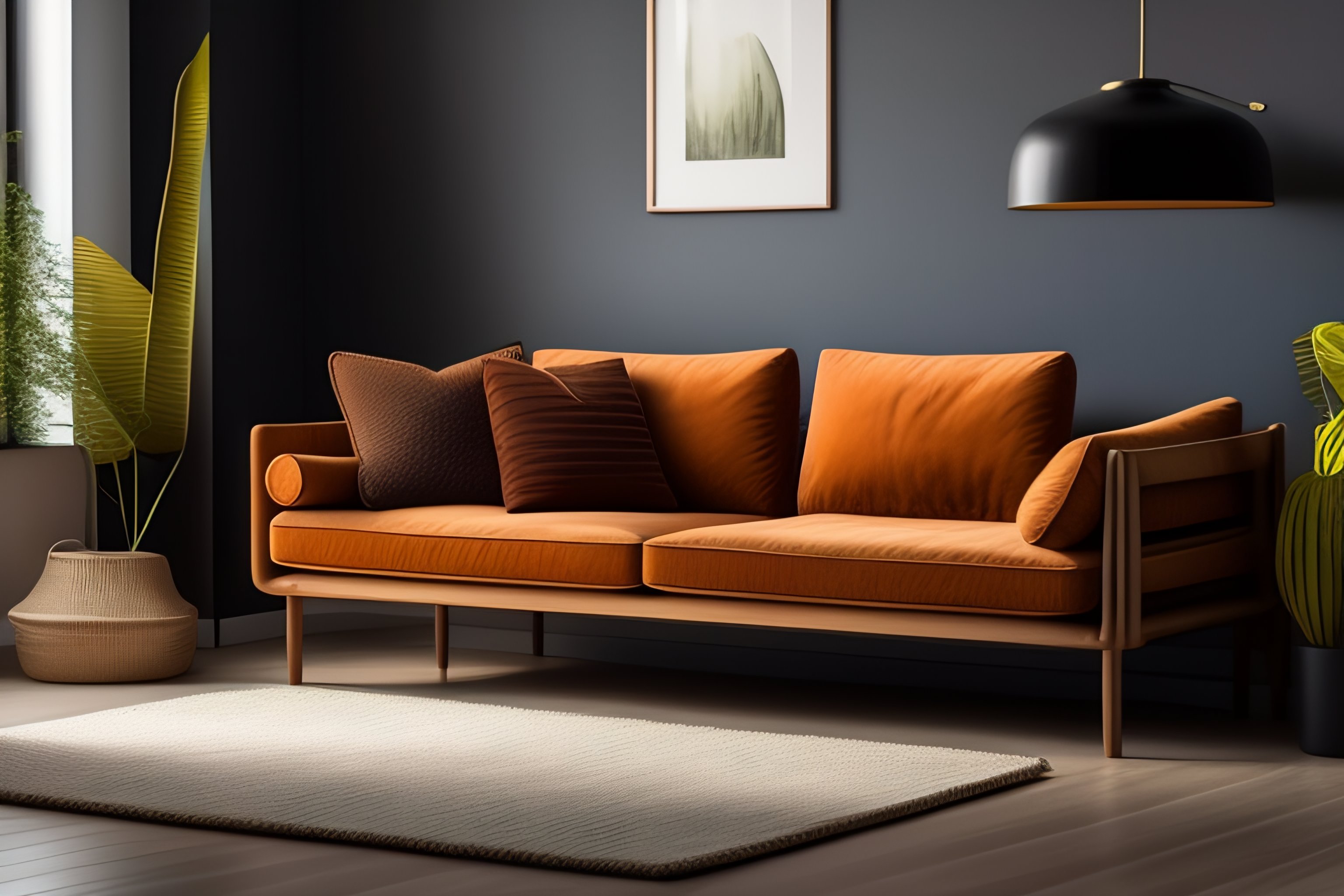 Lexica Wooden Sofa Square Cushions Studio Lighting Scandinavian Design Minimalist