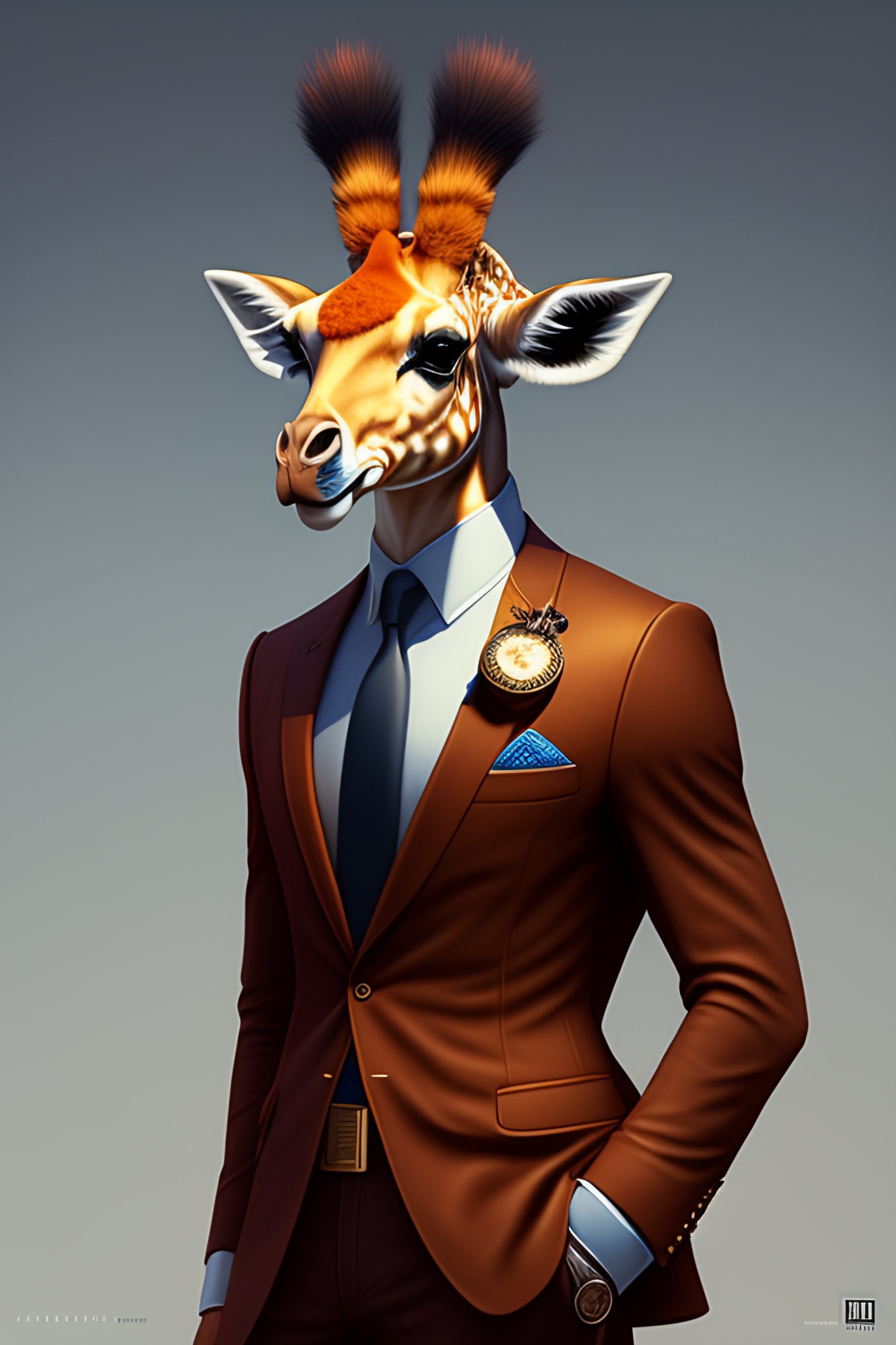 Lexica - Anthro furry humanoid giraffe, three piece suit, checking ...
