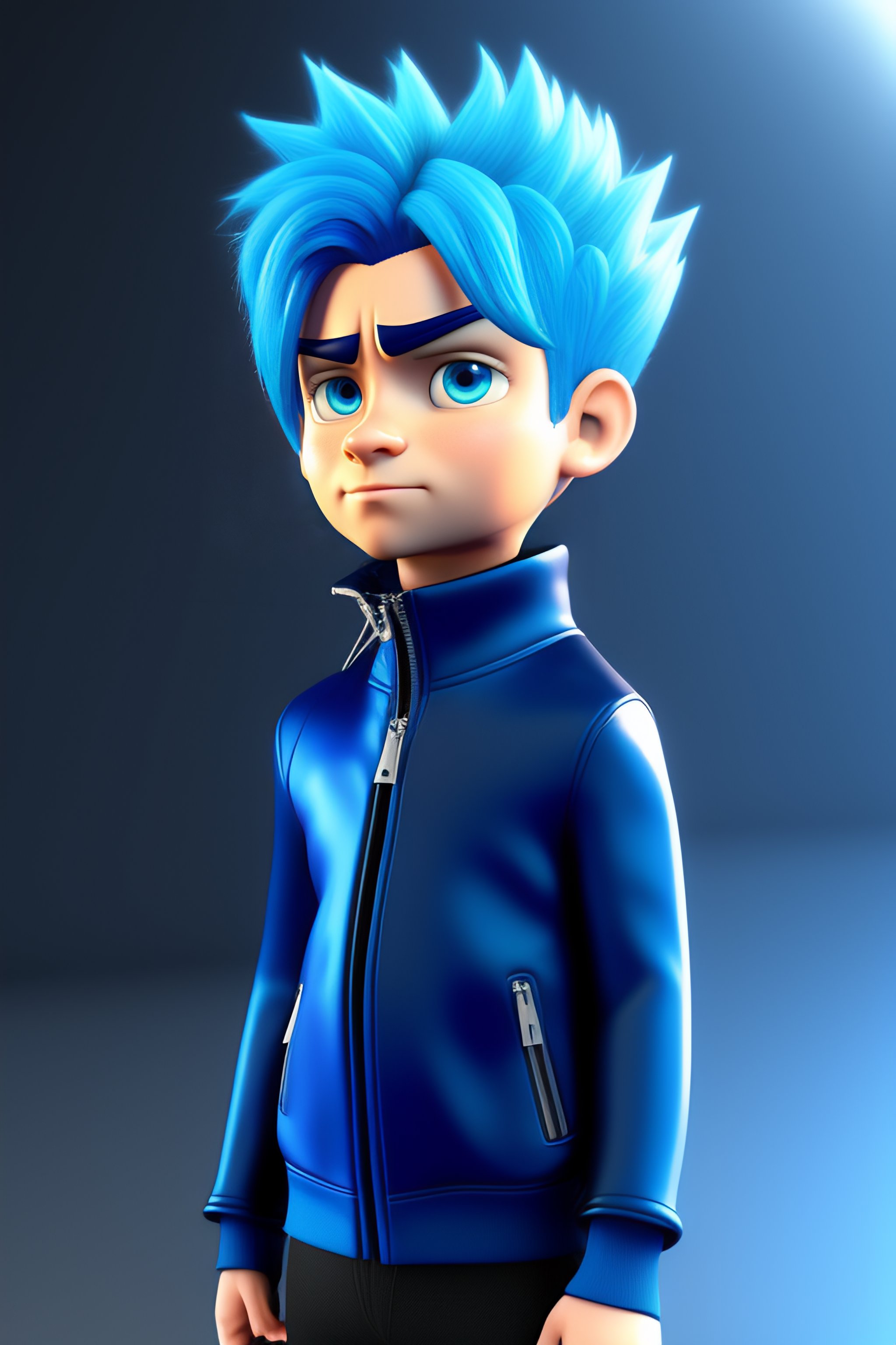 Lexica - Blue hair man in black zipper top, pixar style, 3d style ...