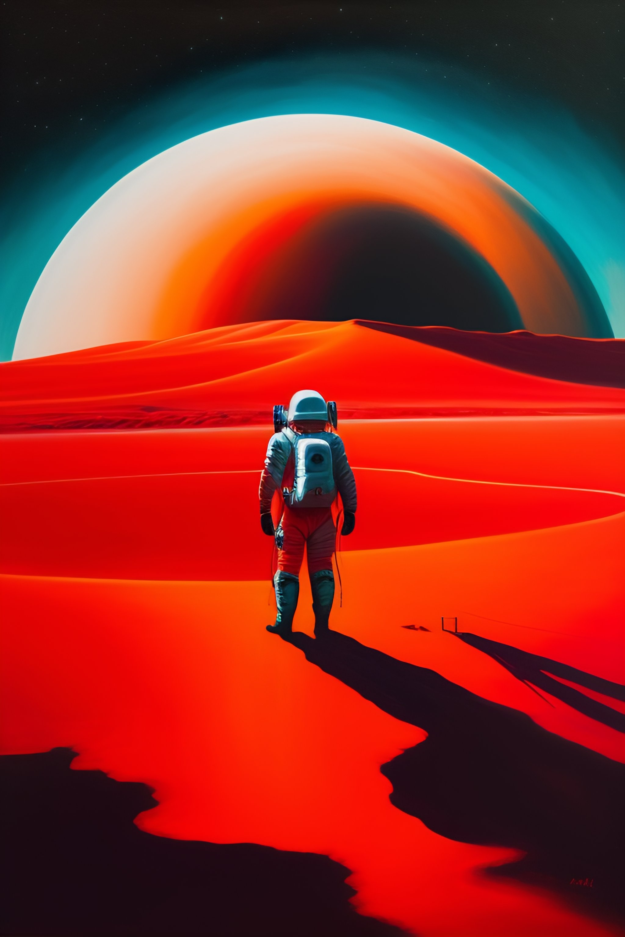 Lexica - A painting of an astronaut standing in the middle of a red pool