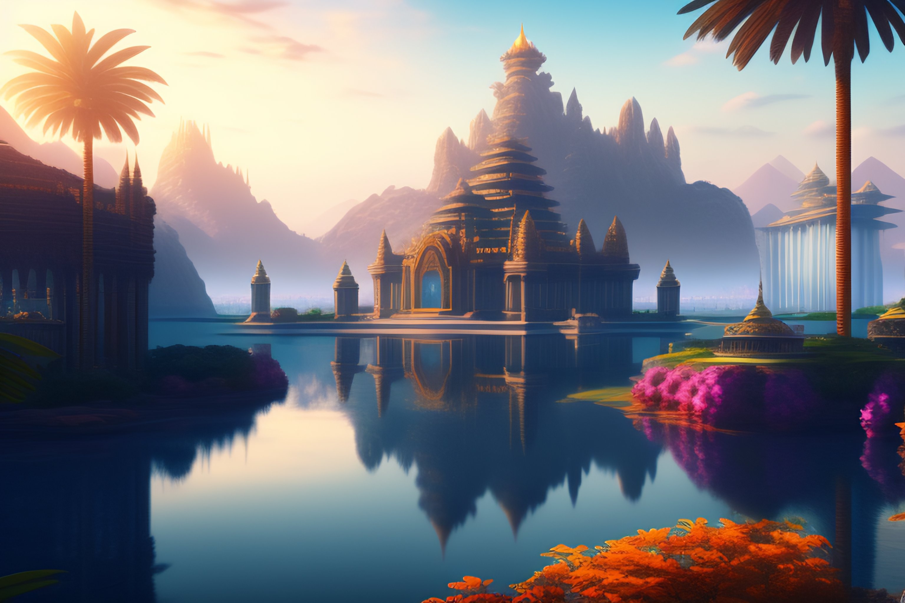 Lexica - Most beautiful and gigantic multiple palace city of the gods ...