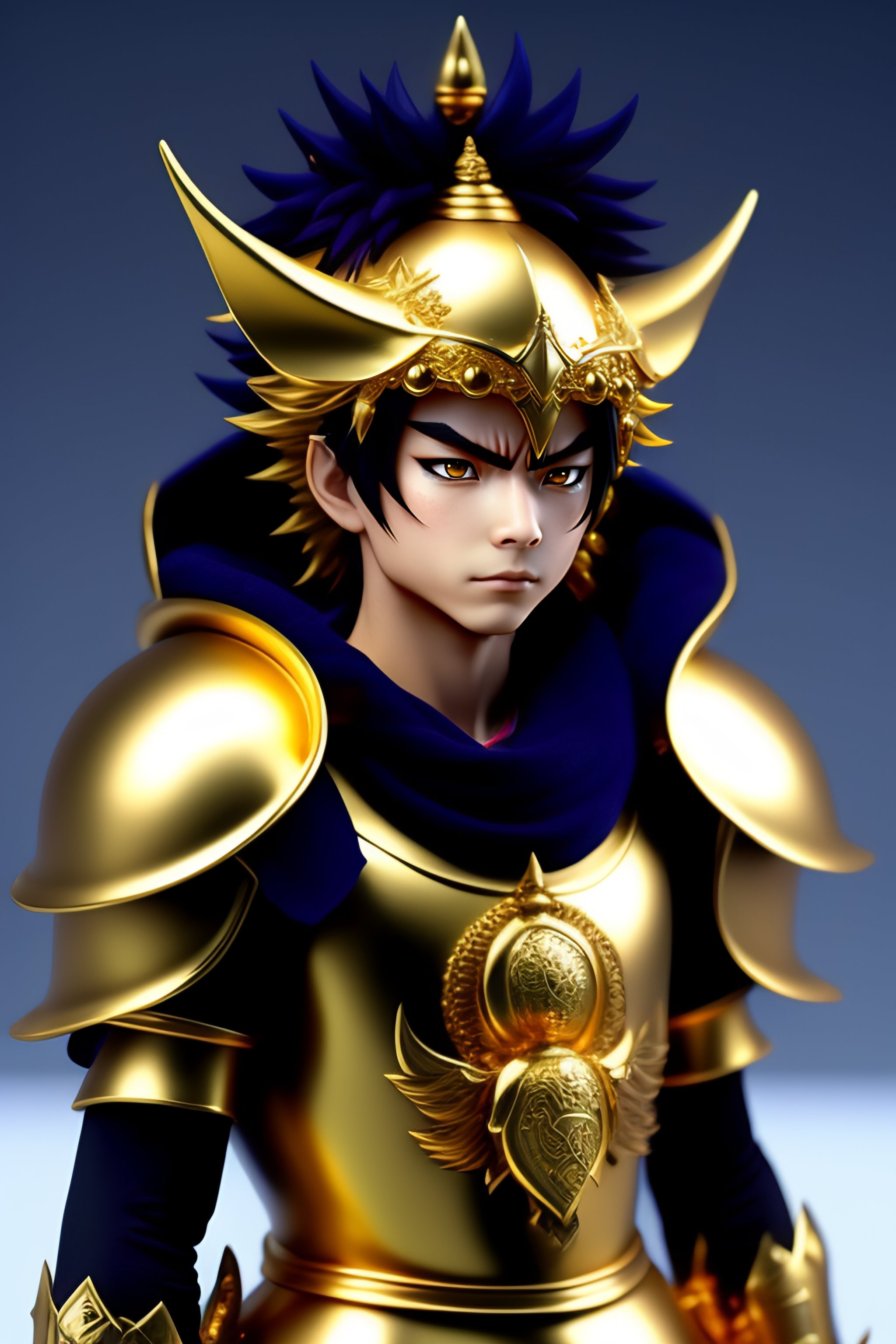 Lexica Dragon warrior. gold plated armour. anime. deathnote style