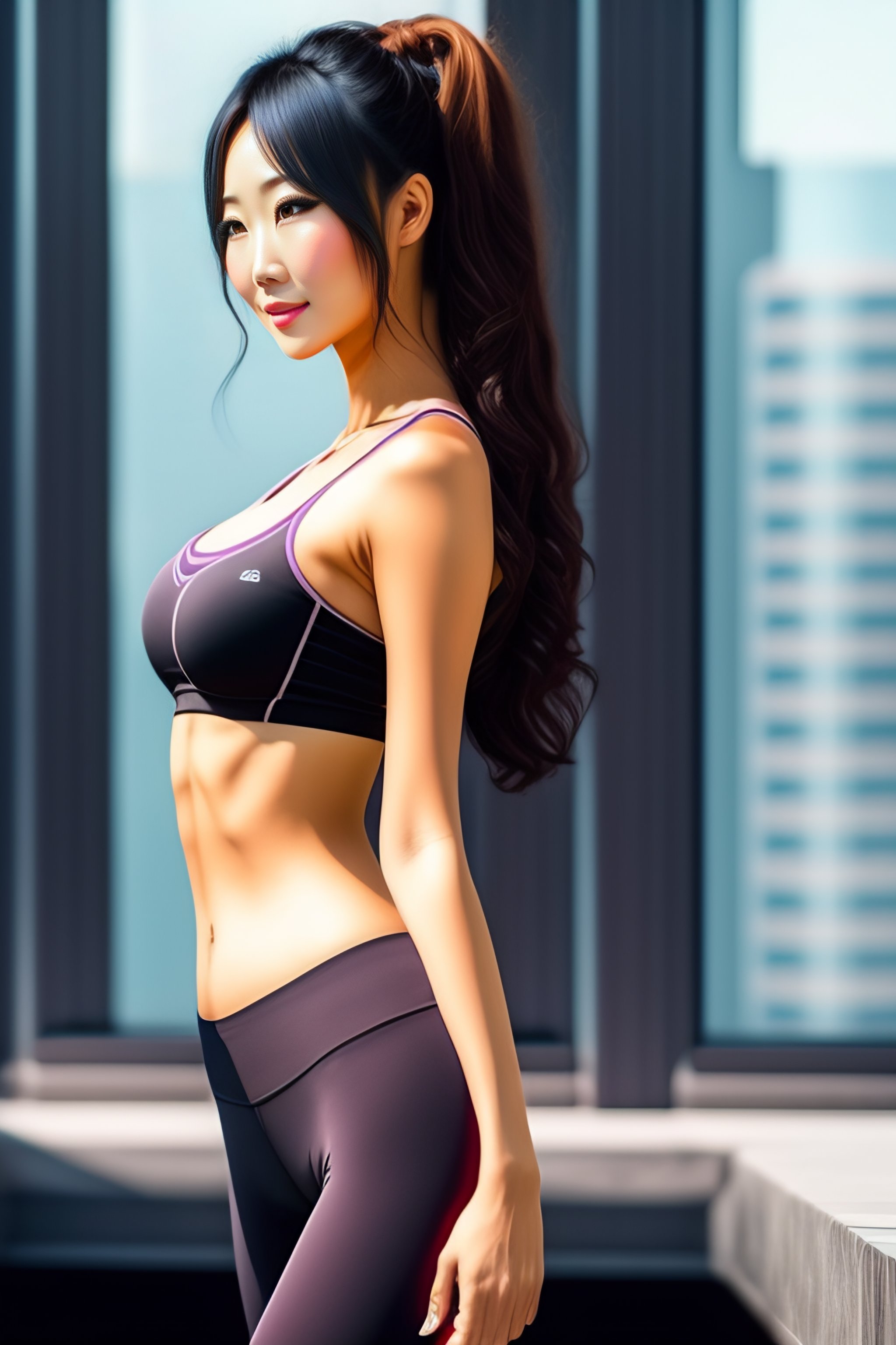 Lexica - Beatiful asian women in yoga pants, slim waist, anime style