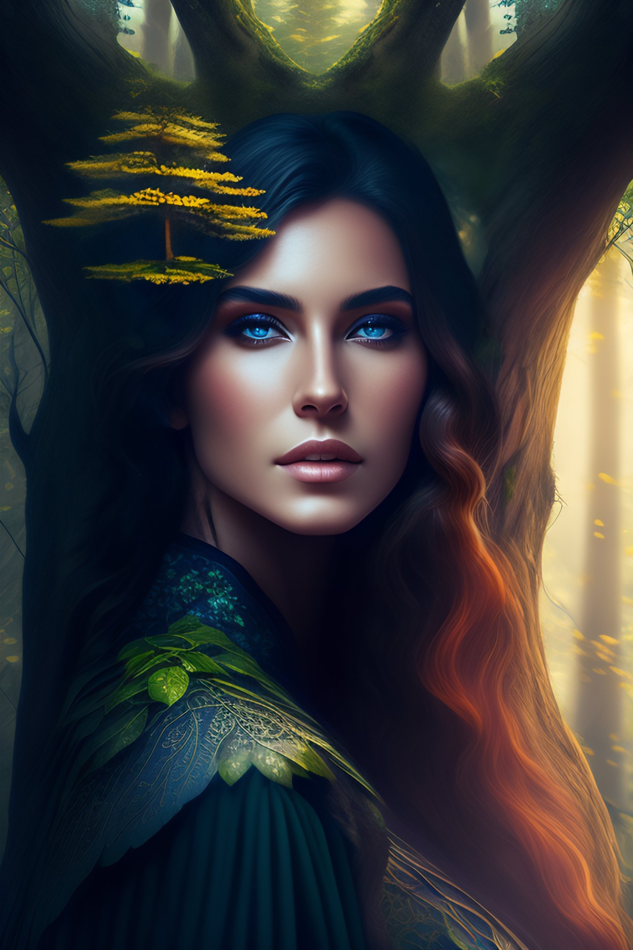 Lexica - A tree in the forest morphing into a beautiful woman ...