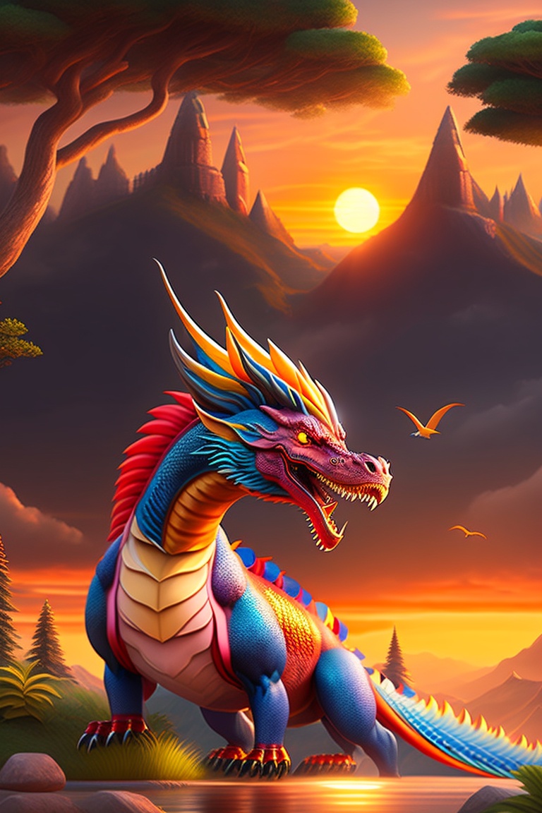 Lexica - Dragon, sunset, friendly, human riding dragon, fantasy city in ...