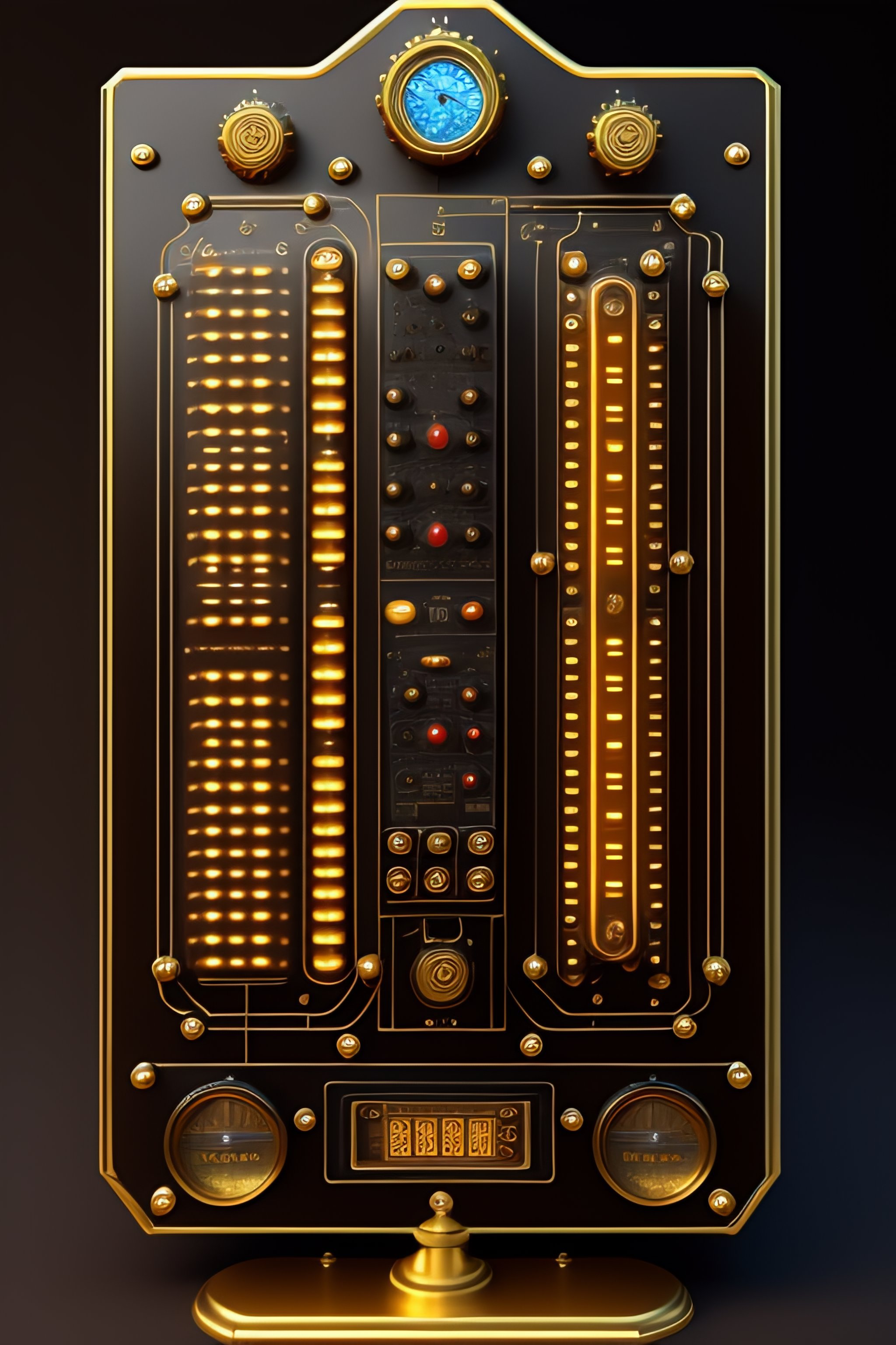 Lexica - Steampunk patent drawing front view of a chaotic control panel ...
