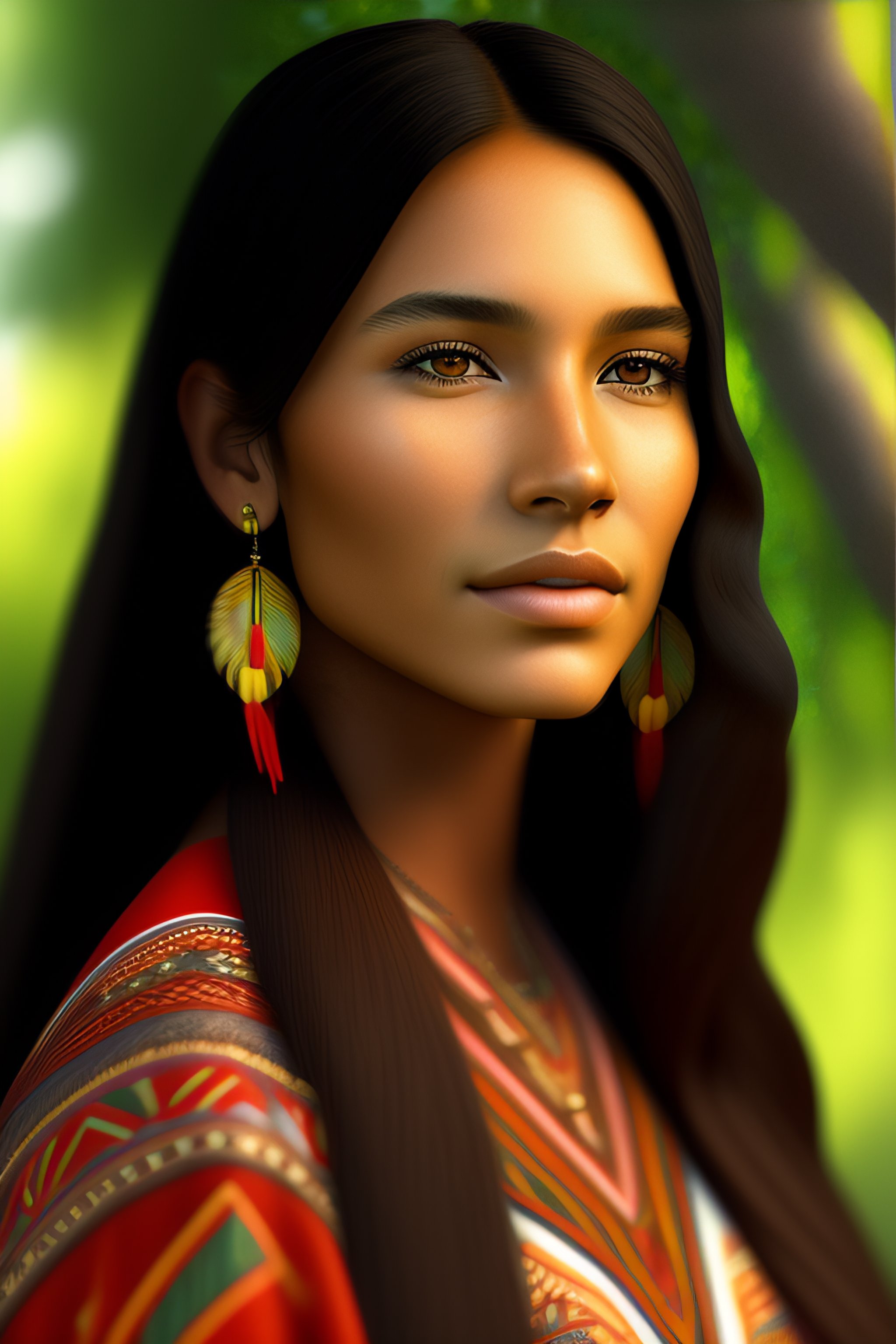 Lexica native american young woman portrait in 3d digital art with