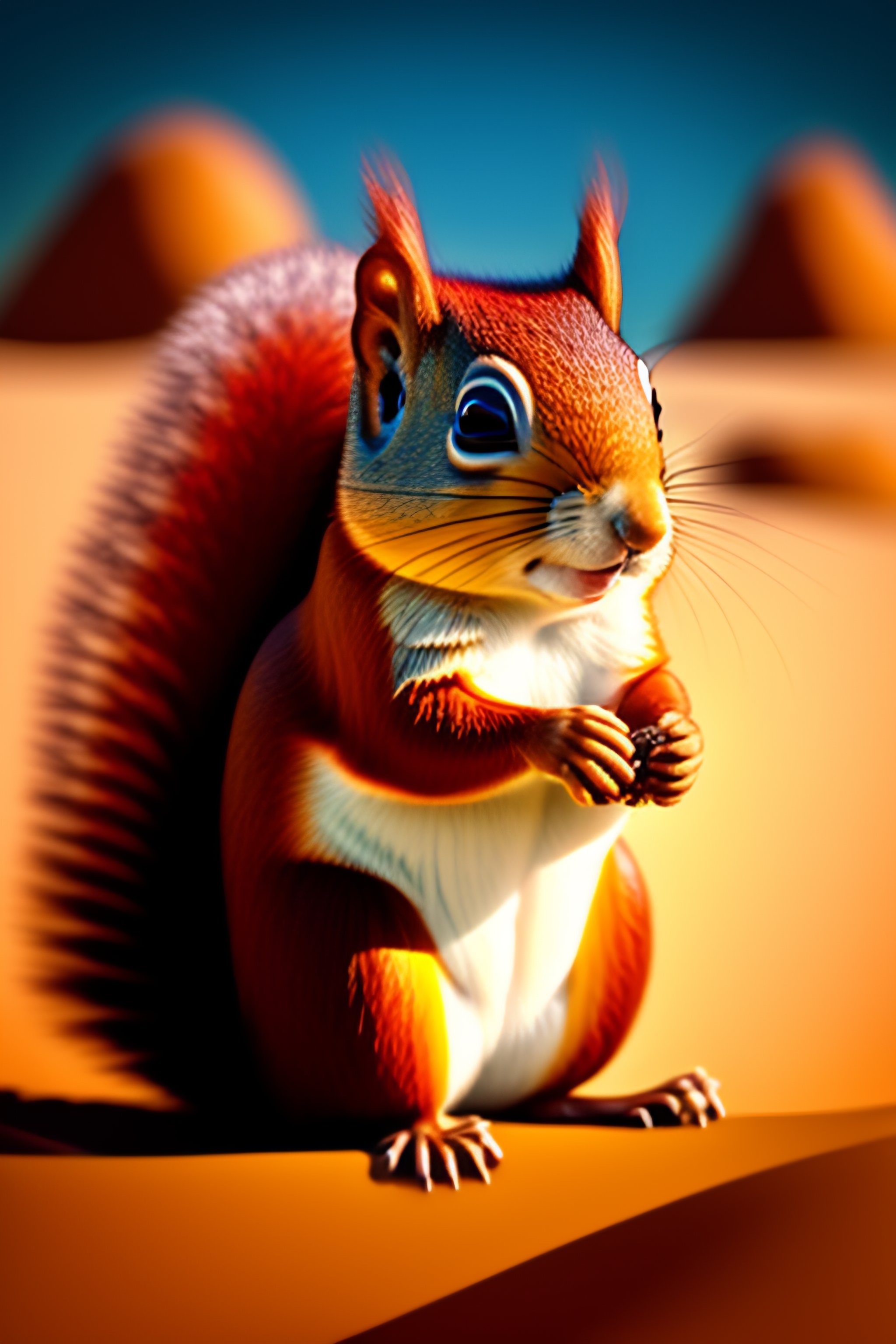 Lexica - Little Red cute squirrel in desert cartoon