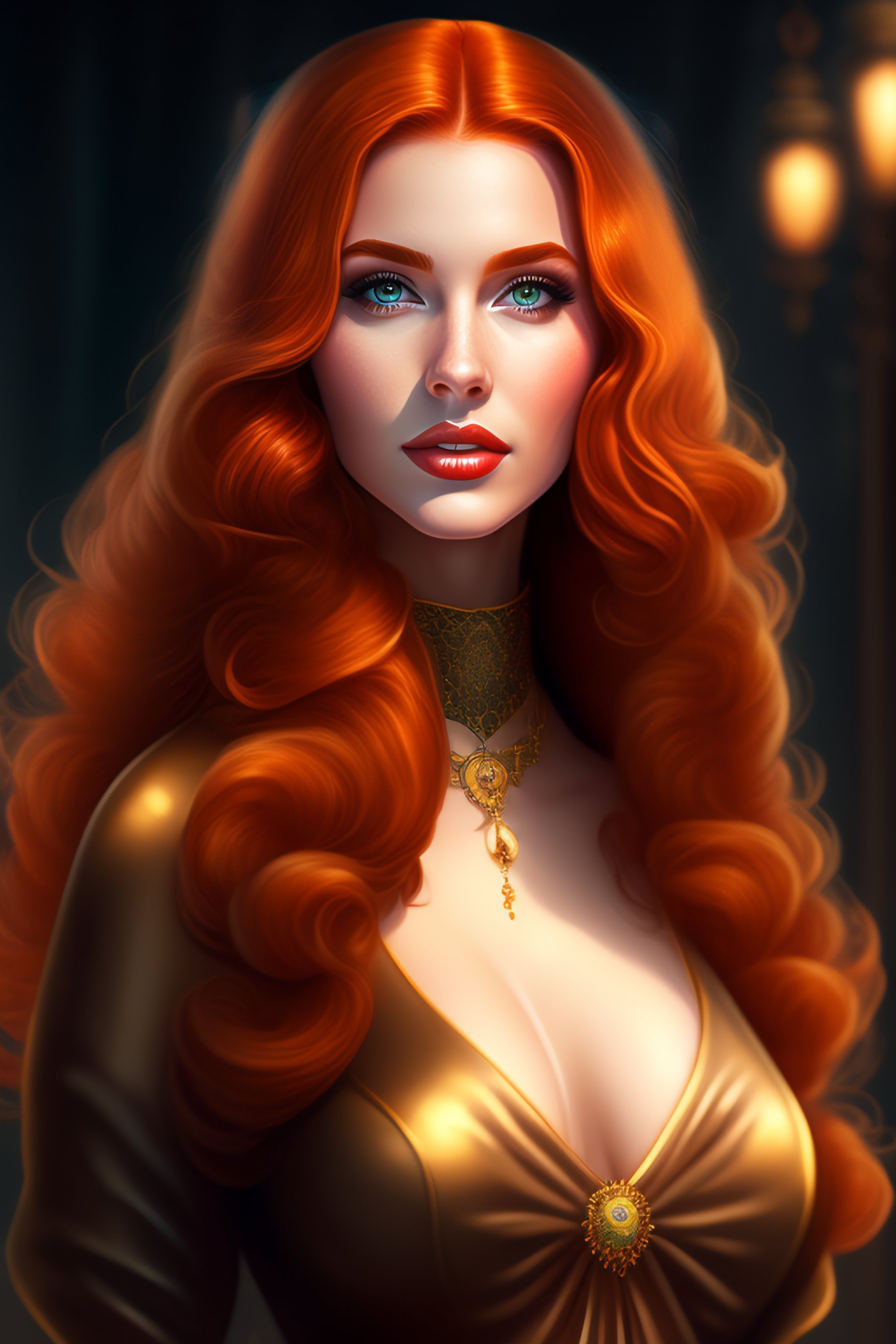 Lexica - Ginger hair lady in dress, pretty face, full body portrait, noir  style, fantasy style, ultra-detailed, art, digital art, 4k, light  backgroun...