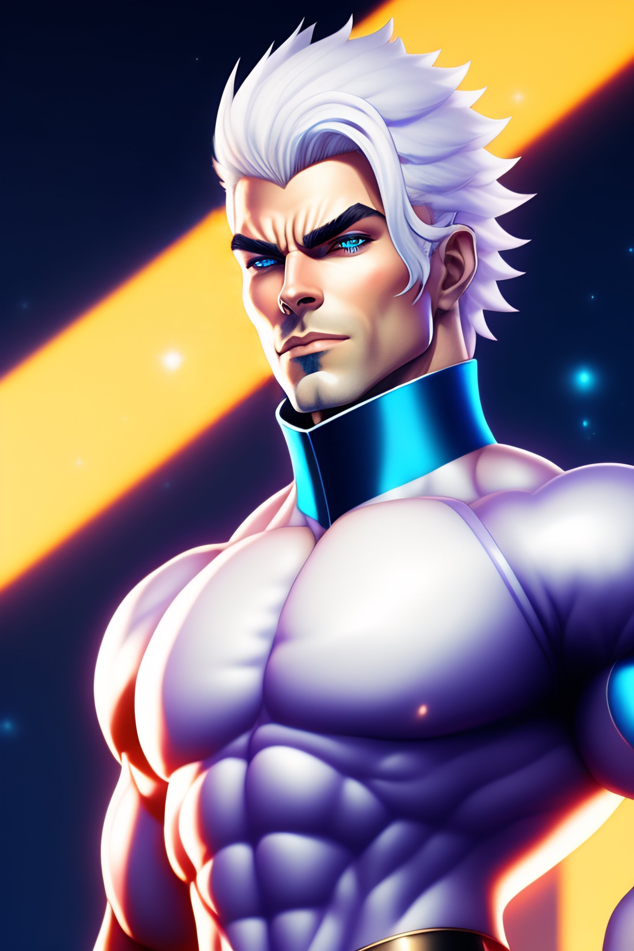 Lexica - White haired man doing a jojo pose with a blue stand behind, super  detailed, anime, ArtStation