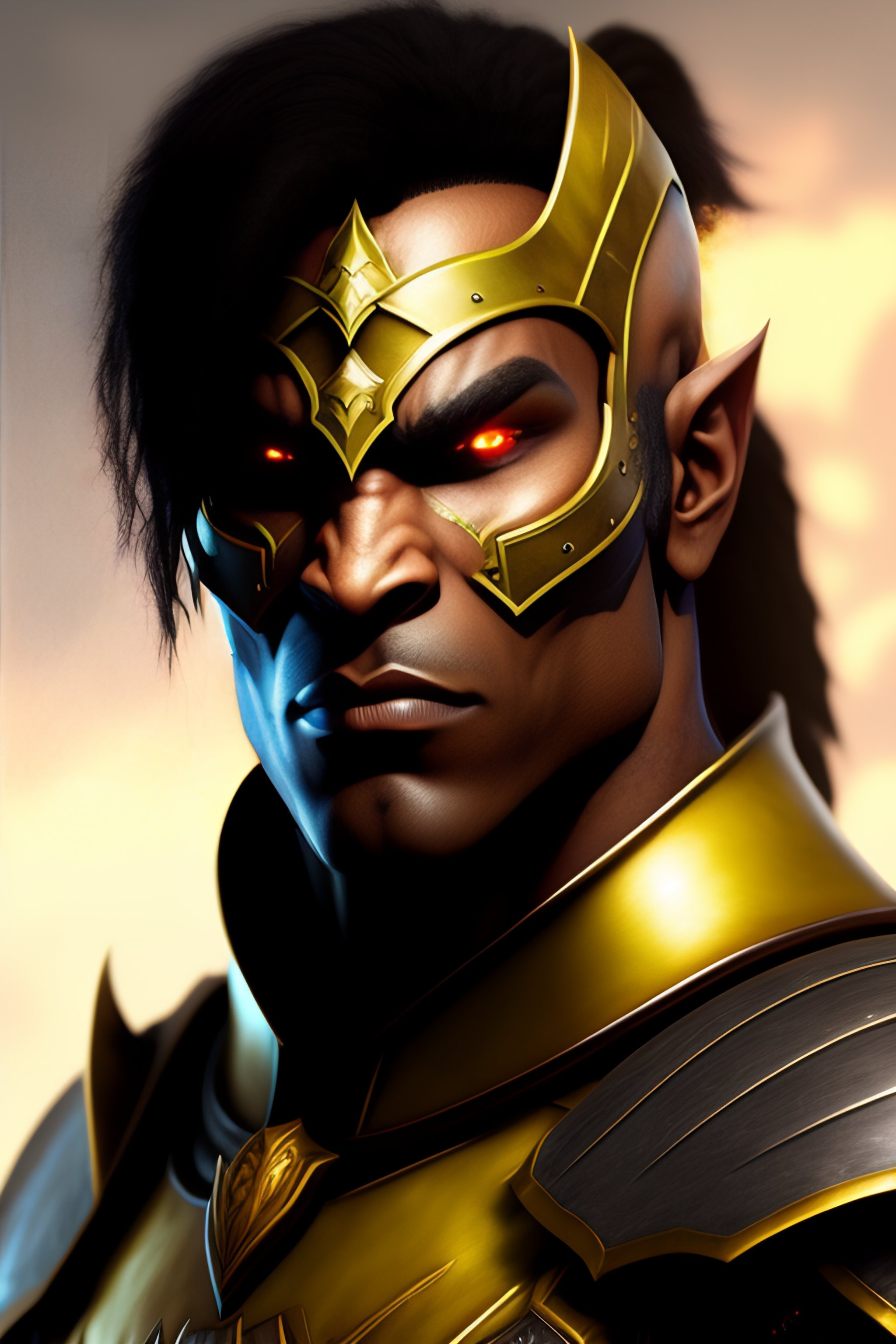 Lexica Half Orcs male, yellow eyes, black armor