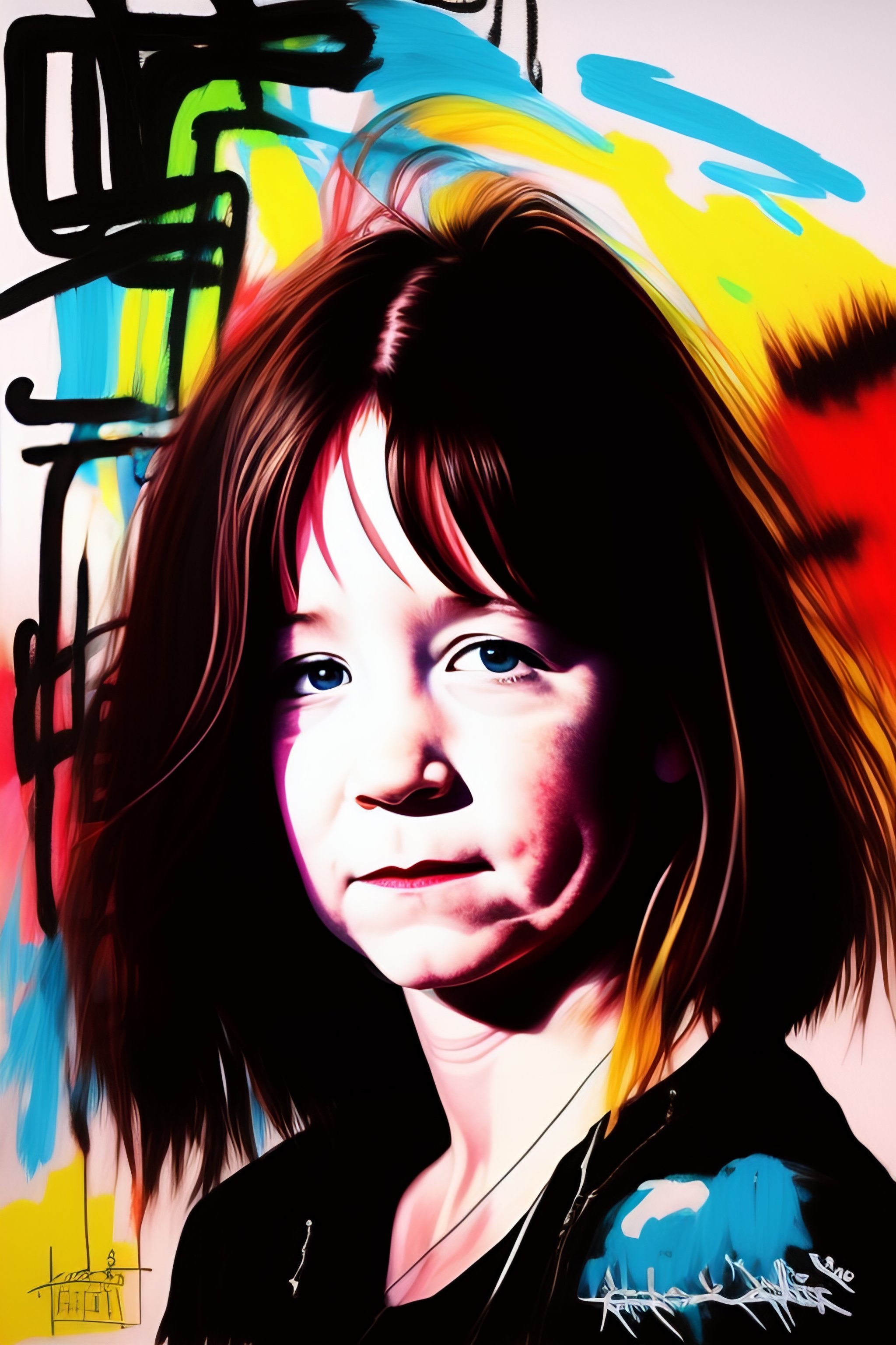 Lexica Draw a doodle of portishead Beth Gibbons in the style of a 4 year old using markers and