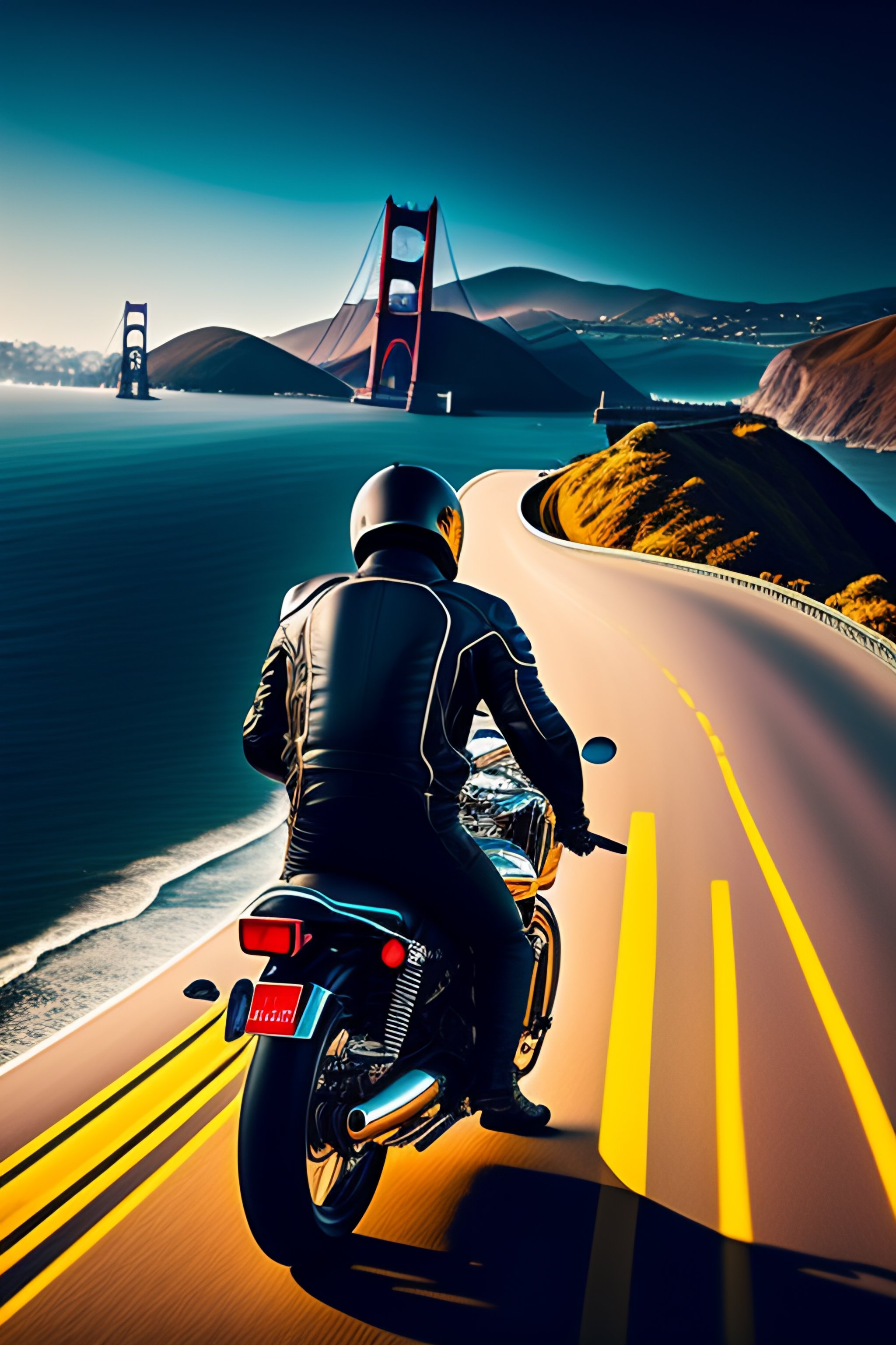 Lexica - Motorcycle rider on golden gate bridge