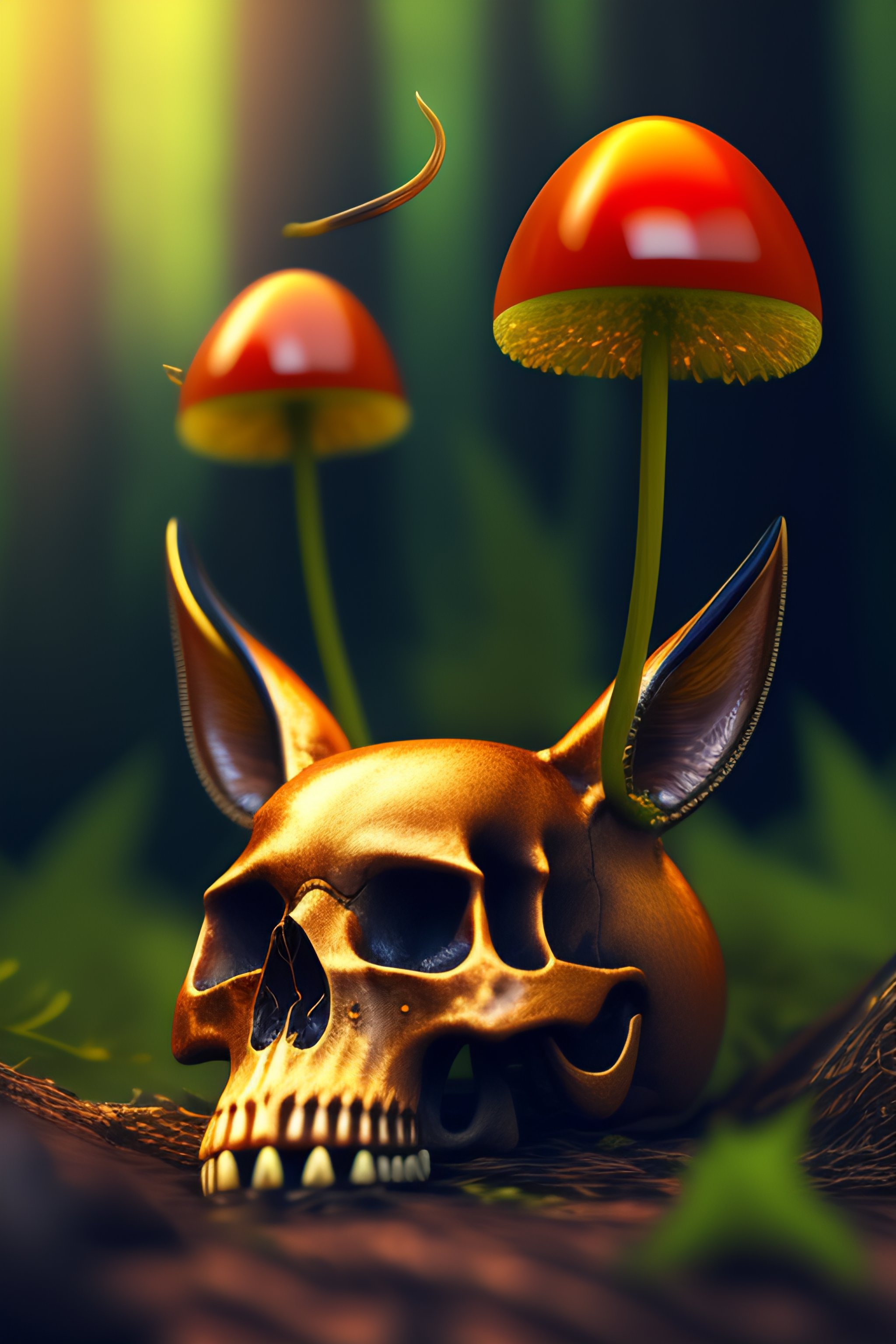 Lexica - The skull of a jackrabbit laying on the ground of a dark