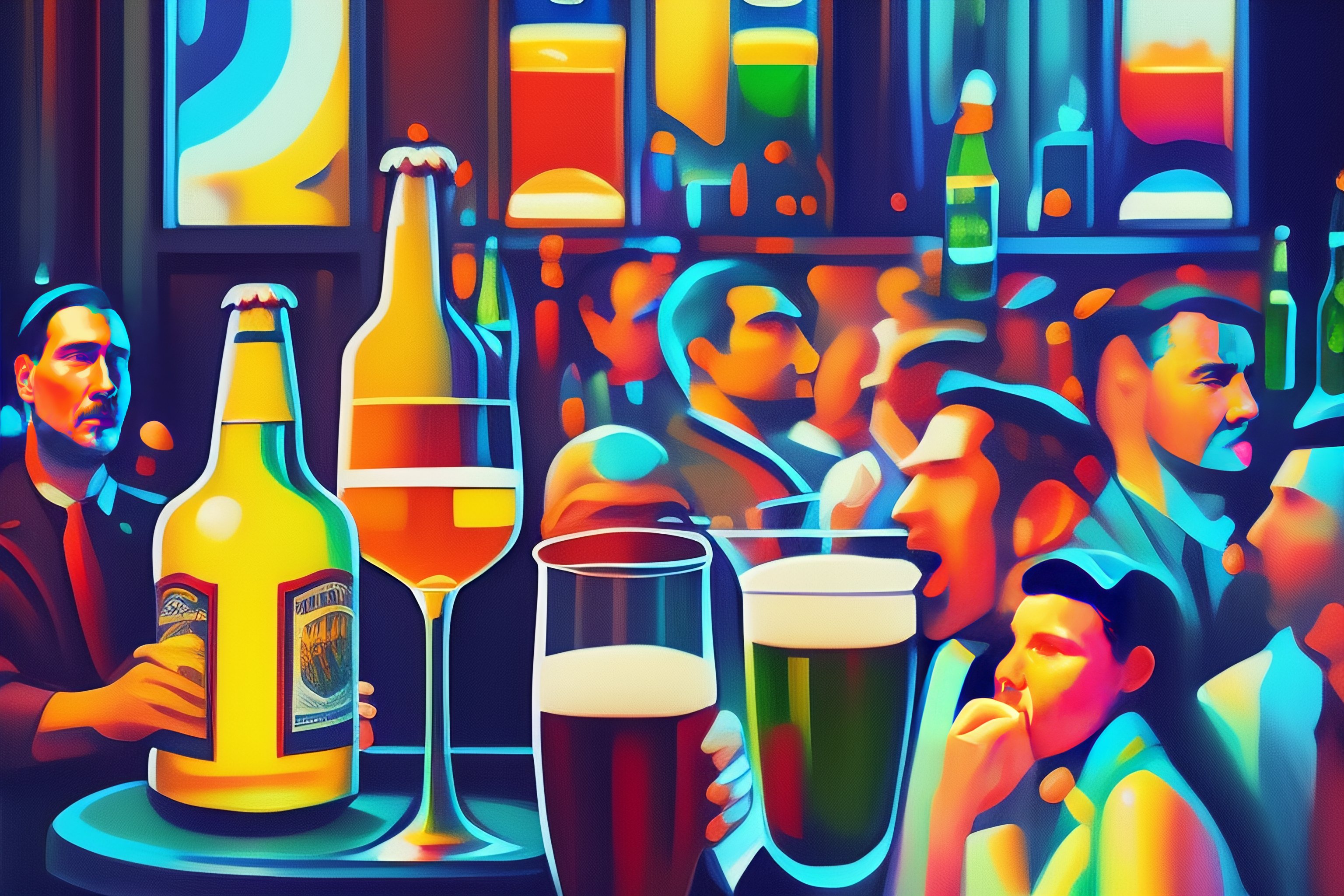 Lexica - People cheers with beer, rainbow color, abstract art, in the ...