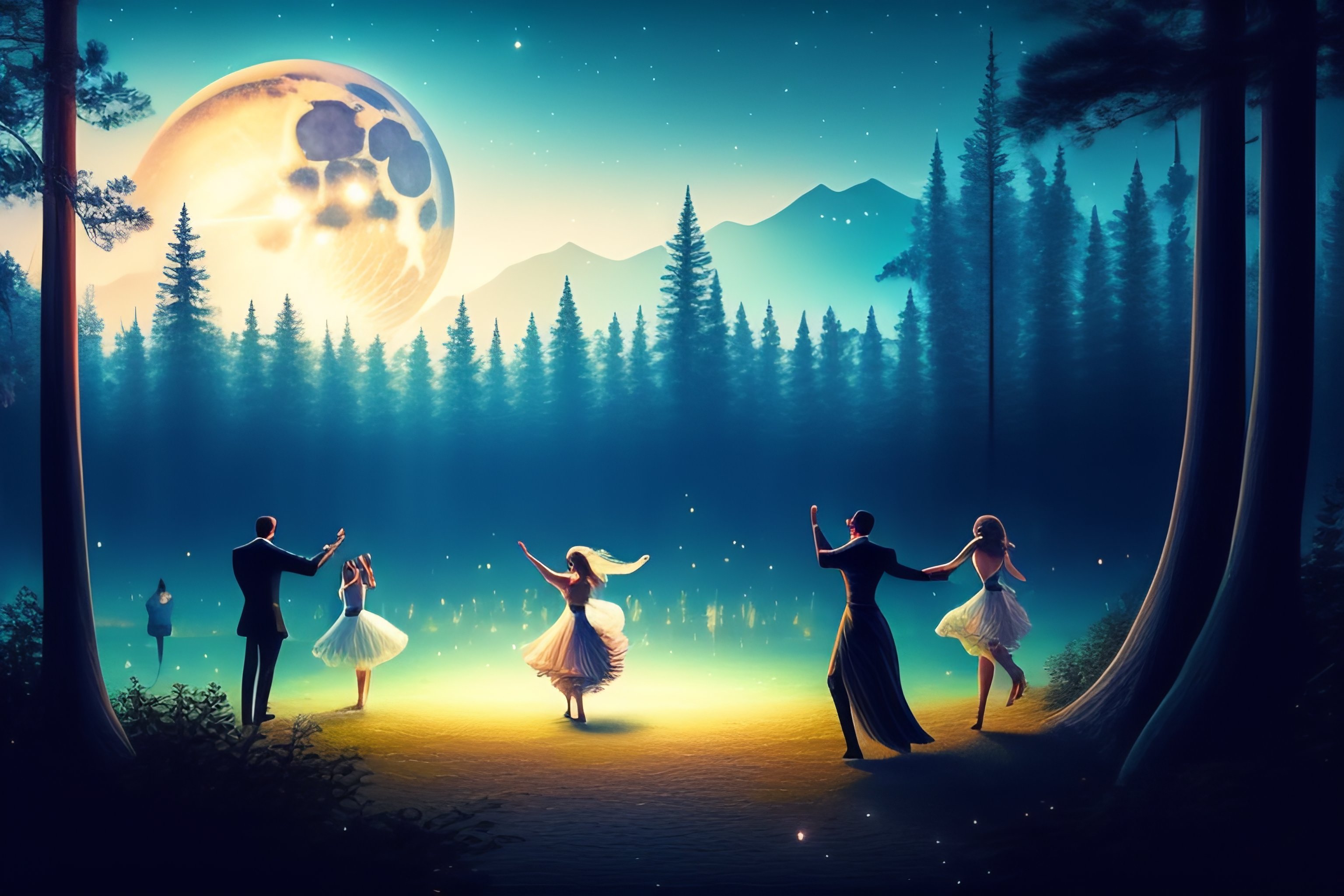 Lexica - People dancing under the moon, fantasy style, HQ, forest in ...