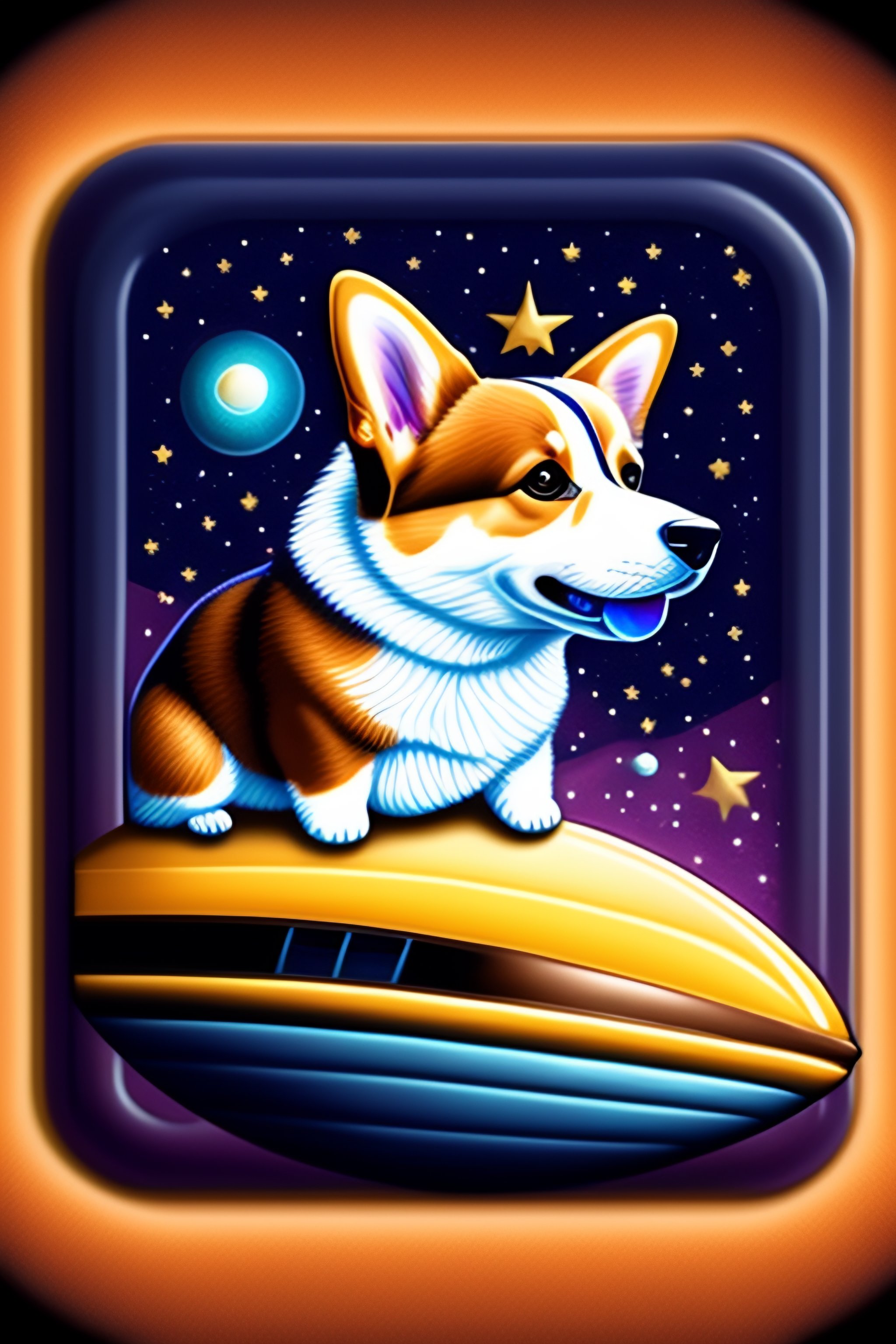 Lexica - Board game card with Corgi slashing alien spaceship by its paw,  some text on the bottom of the card, starry space background, fantastic  styl...