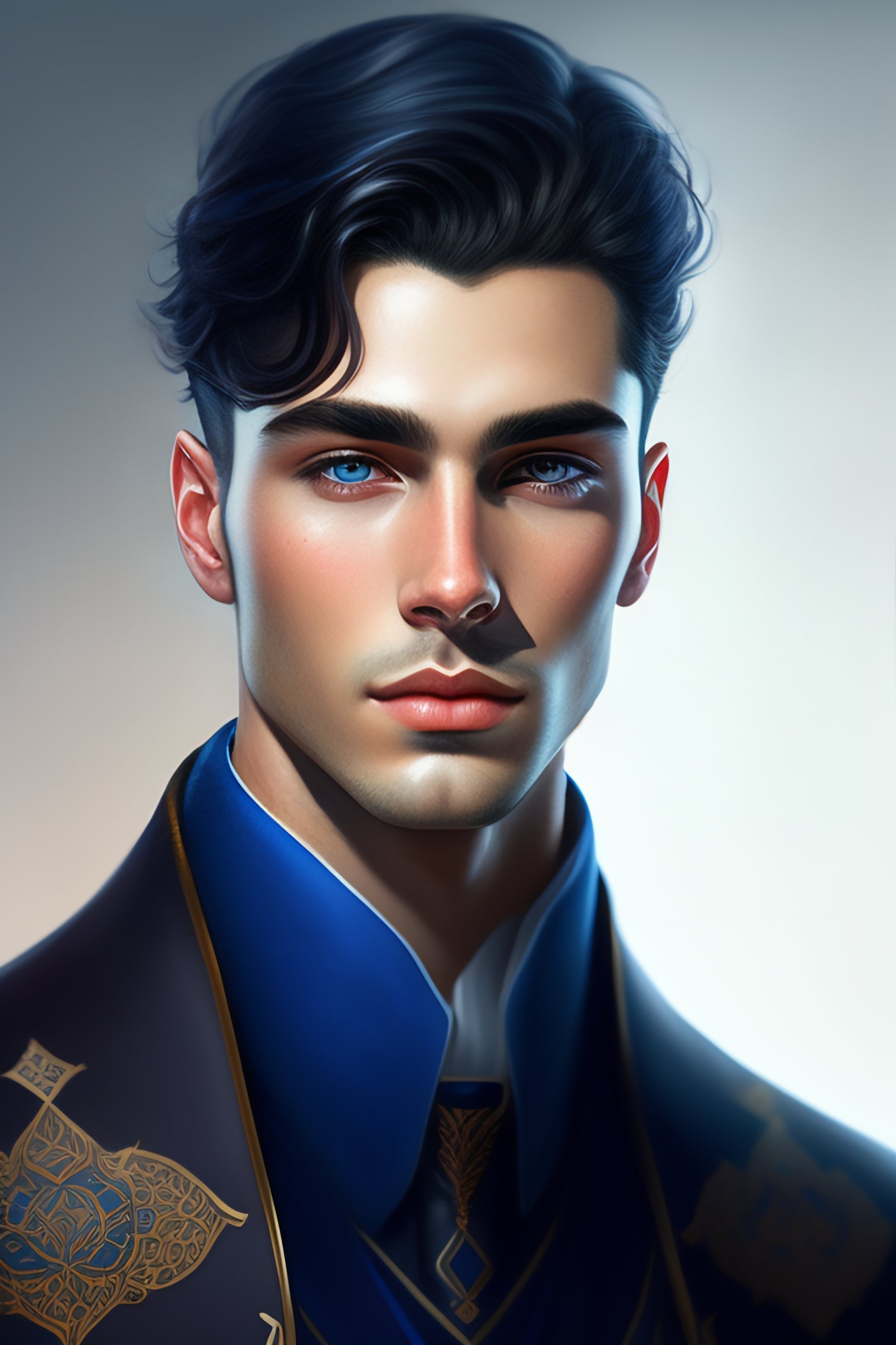 Lexica - Highly detailed illustration of young man dark hair with blue ...
