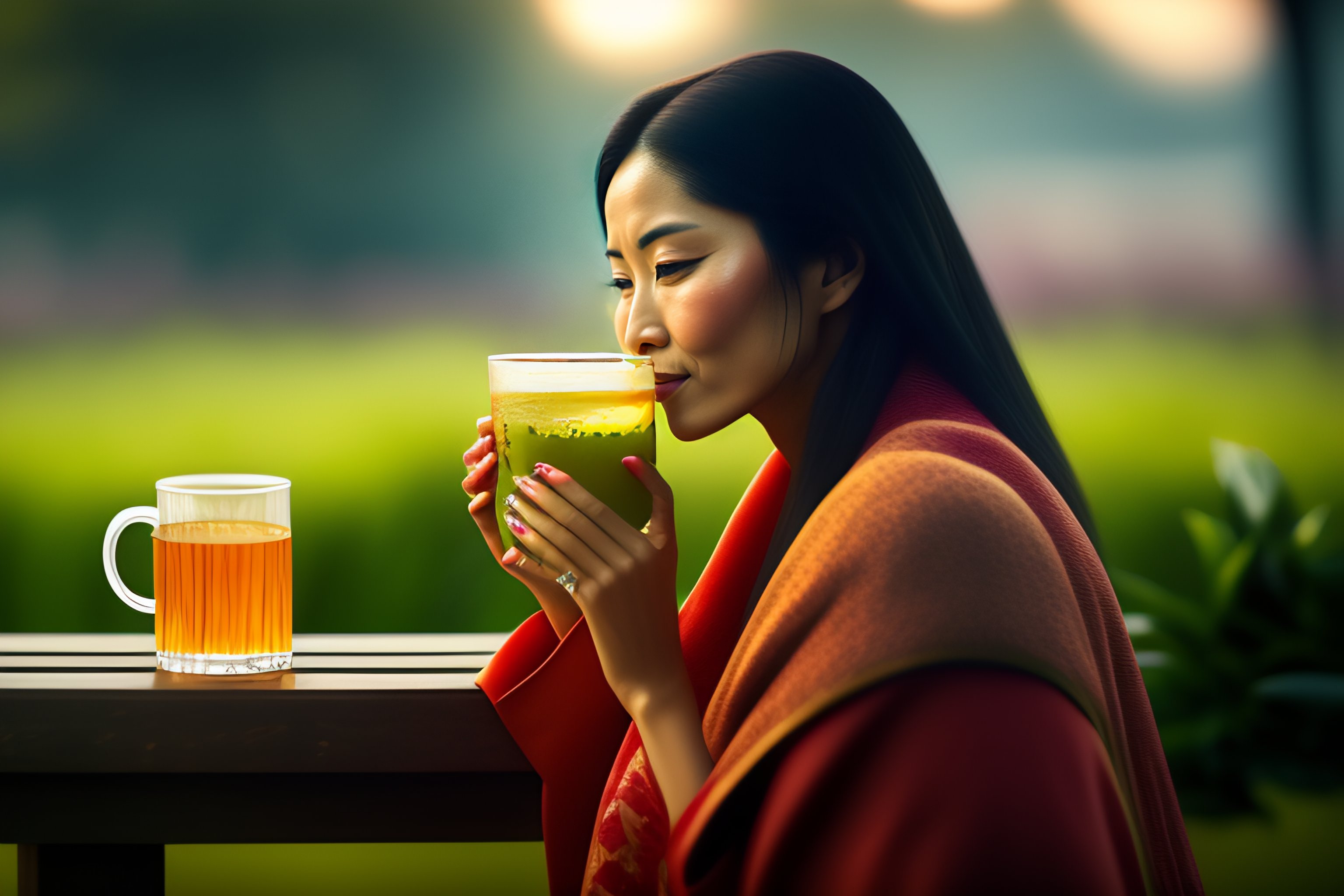 Lexica - Woman drinking green tea