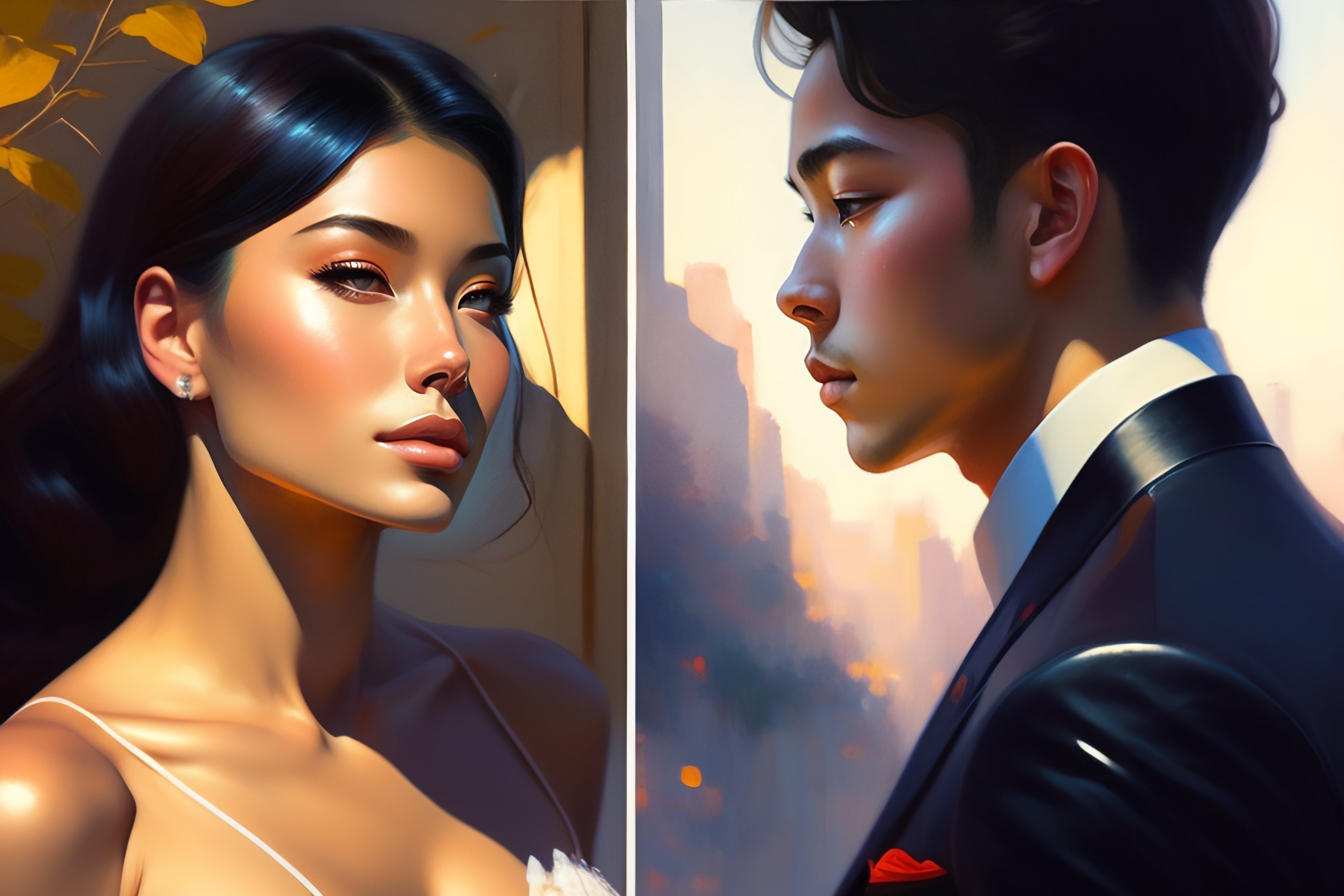 Lexica - Painting of a young man looking at a gorgeous woman pixiv, by ...