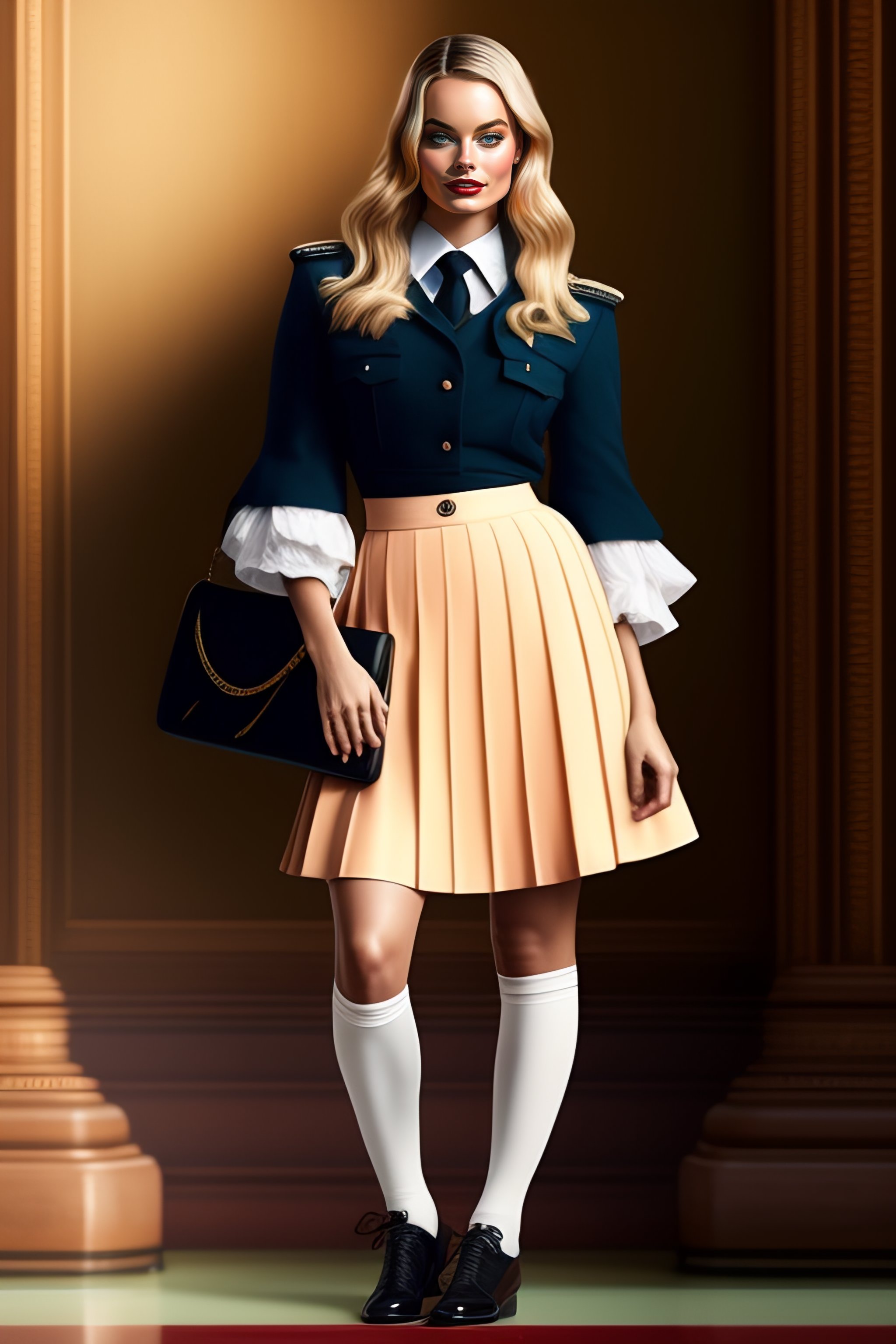 Lexica - Margot Robbie - un, school uniform, seifuku, pleated