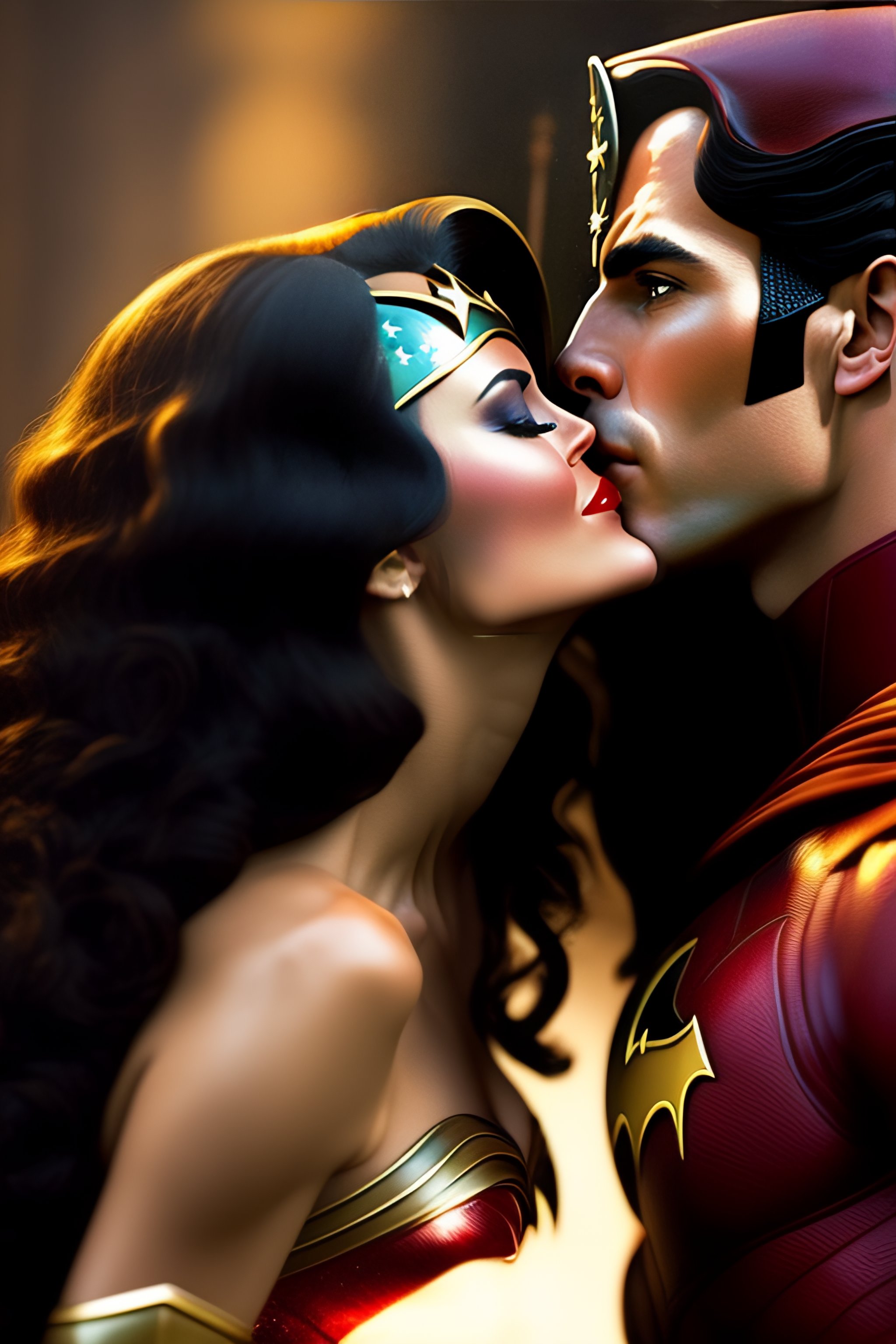 Lexica - Picture of wonder woman kissing batman
