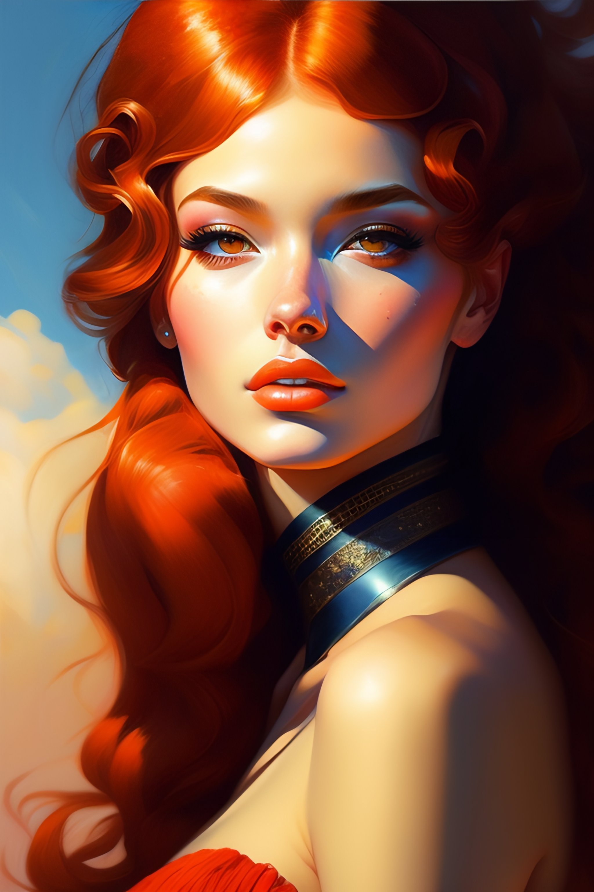 Lexica - Realistic detailed waist portrait of a beautiful red hair girl ...