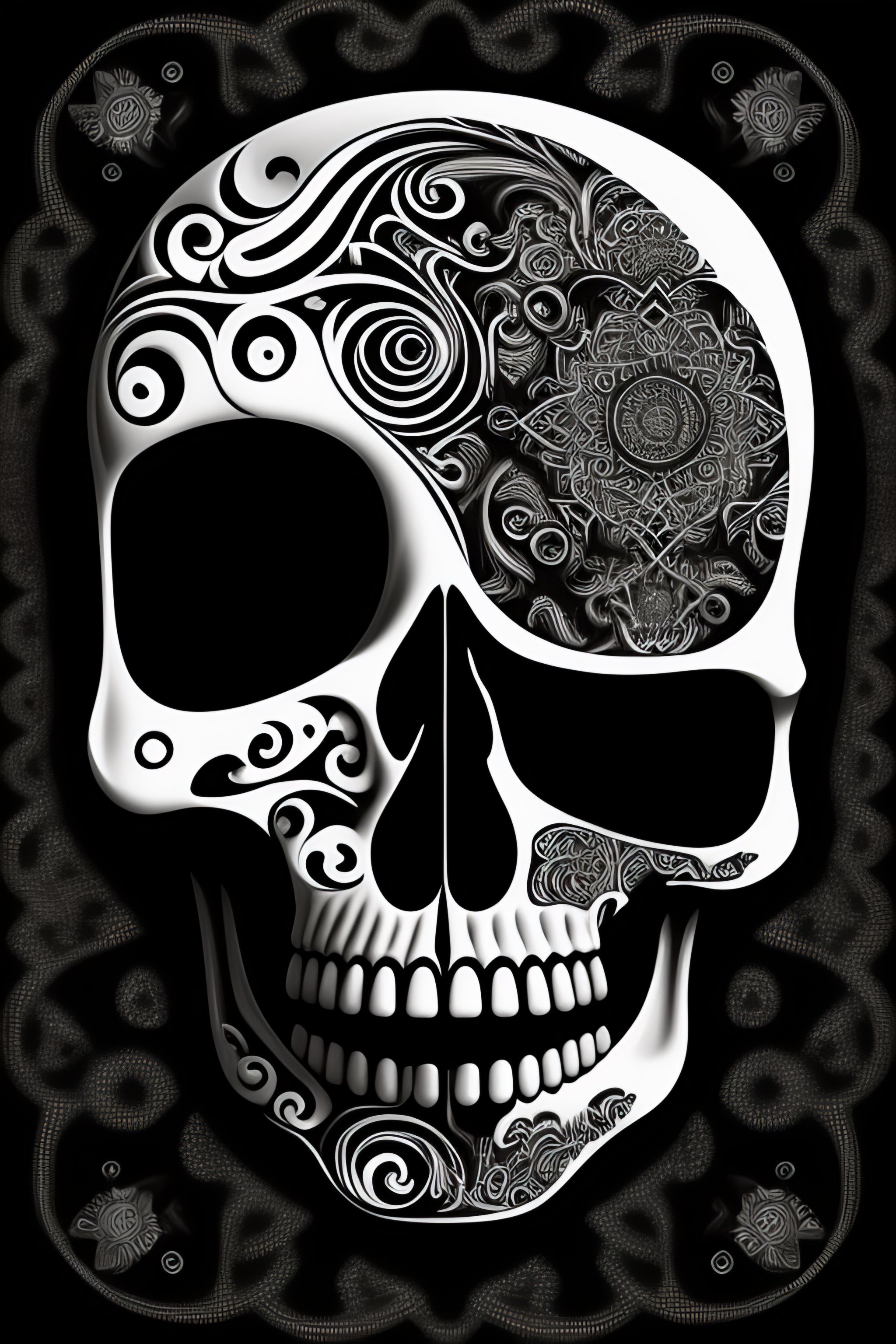 Lexica - Skull, black and white, in the style of alex grey