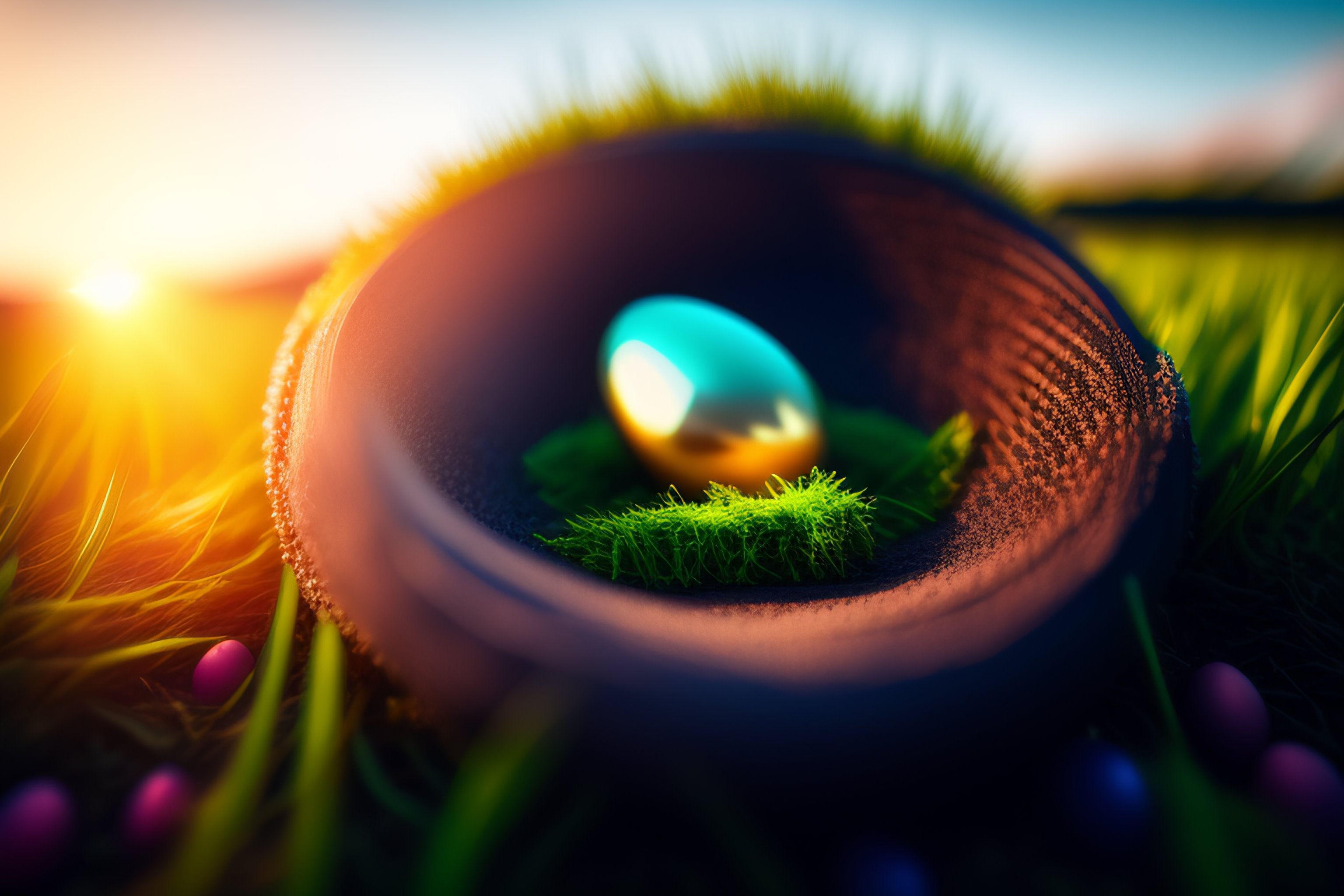 Lexica - Amazing realistic photo if a nest with easter eggs in grass on ...