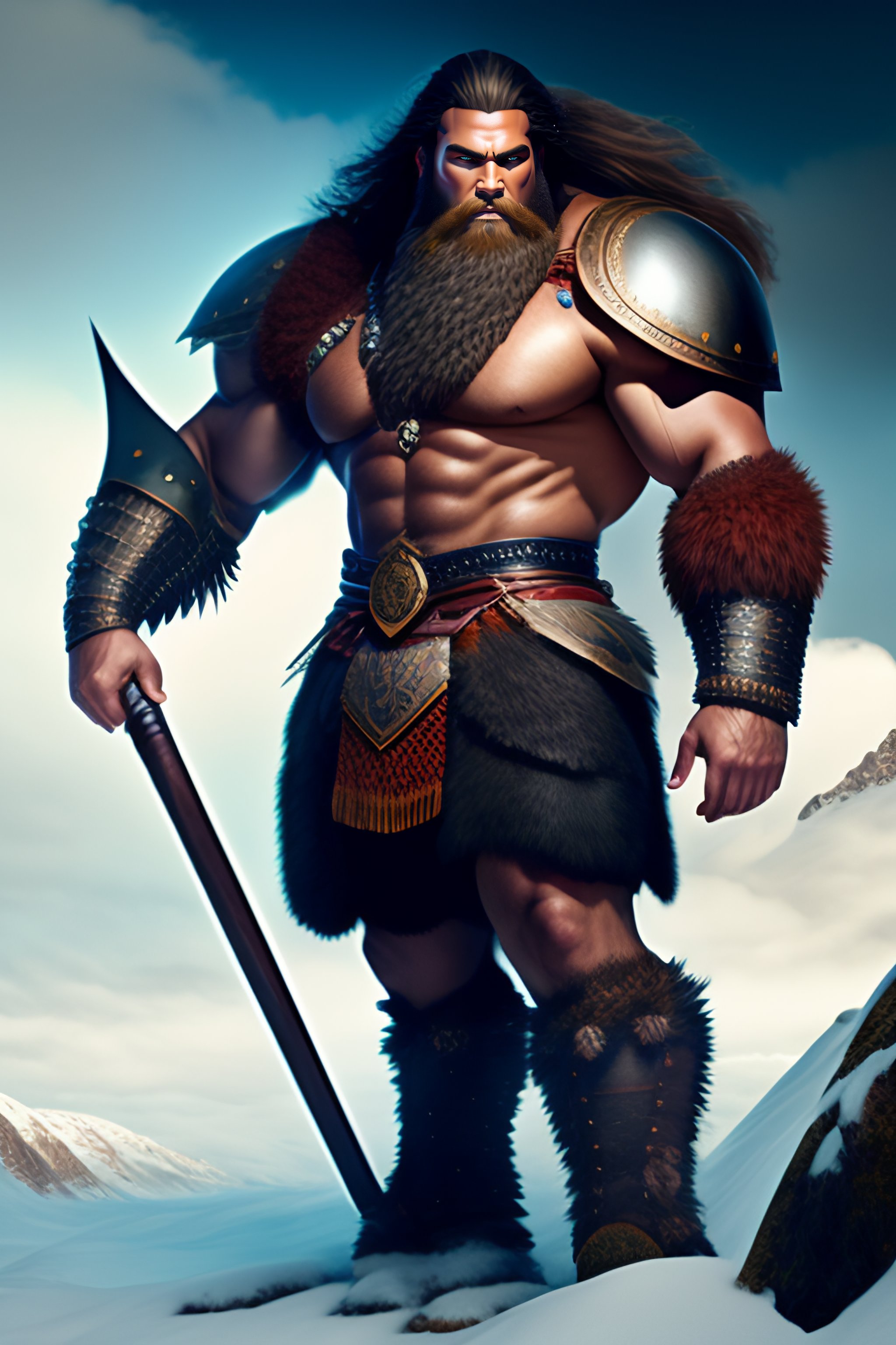 Lexica - Giant fierce and muscular male warrior in full armor, handsome ...