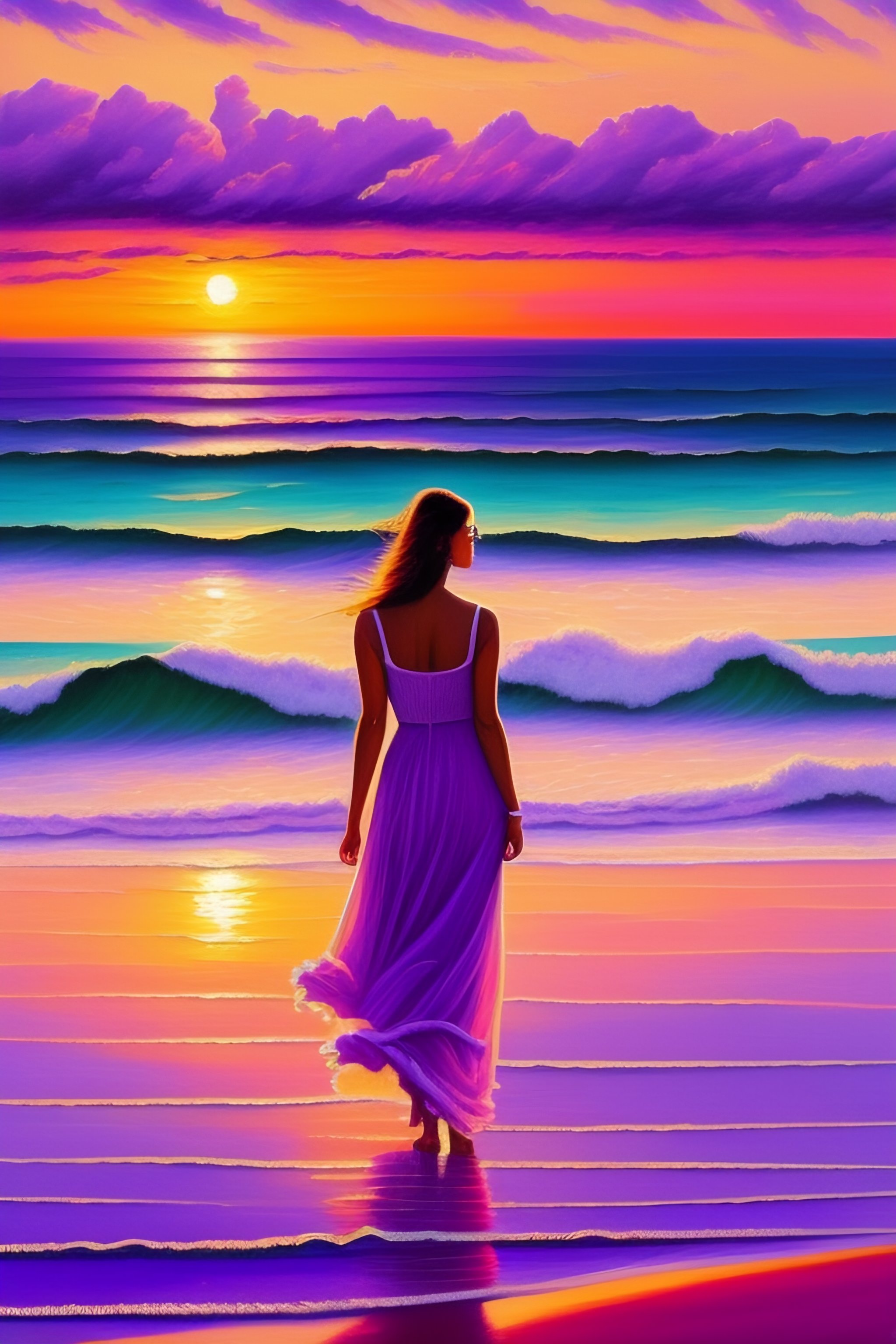 Lexica - Painting of a purple pink sunset by the sea thick impasto ...