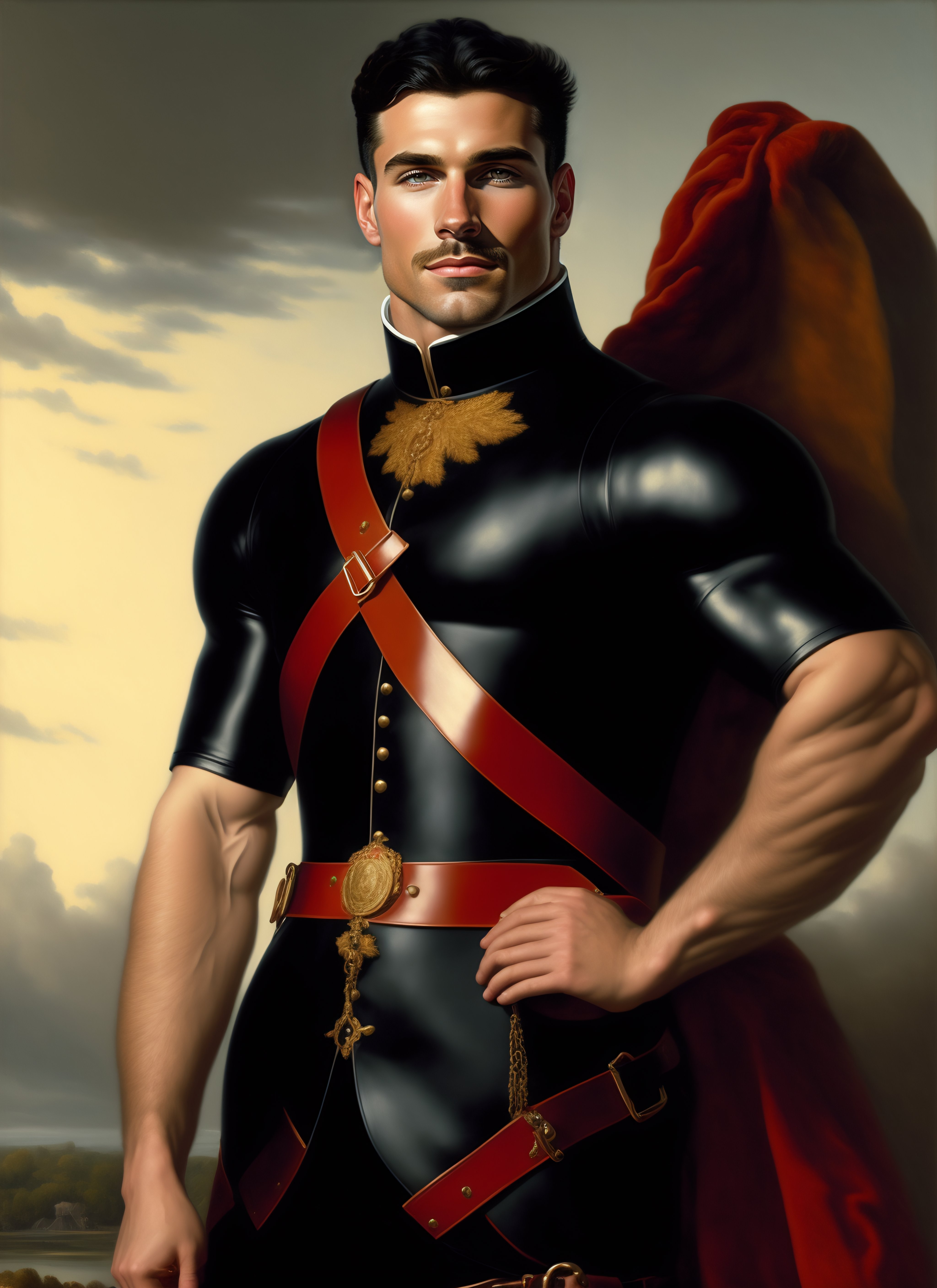 Lexica - A color oil portrait painting of a handsome male with black ...