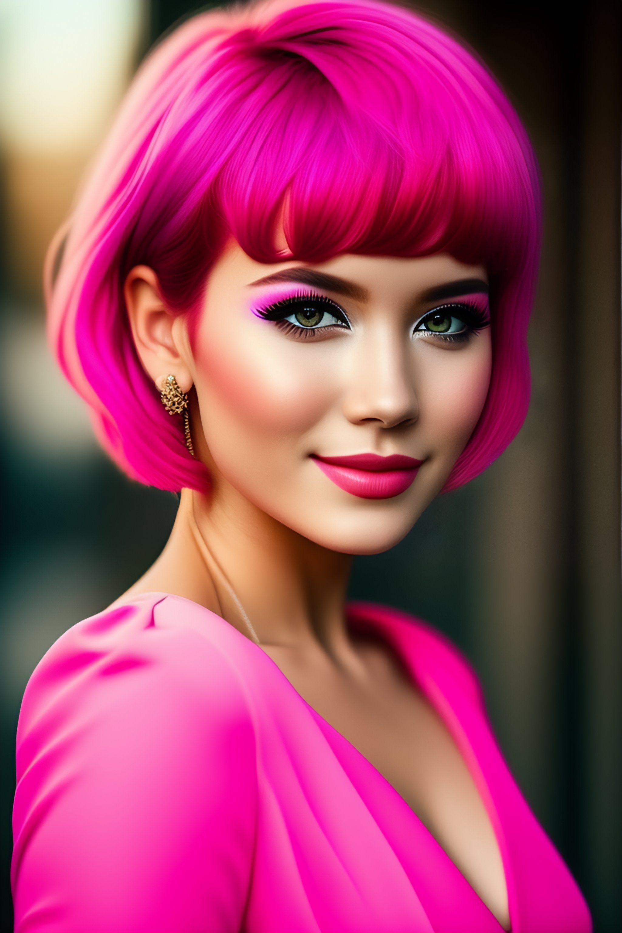 Lexica Sweet Cute Girlpink Short Hairred Eyeswearing A Pink Dress 8962
