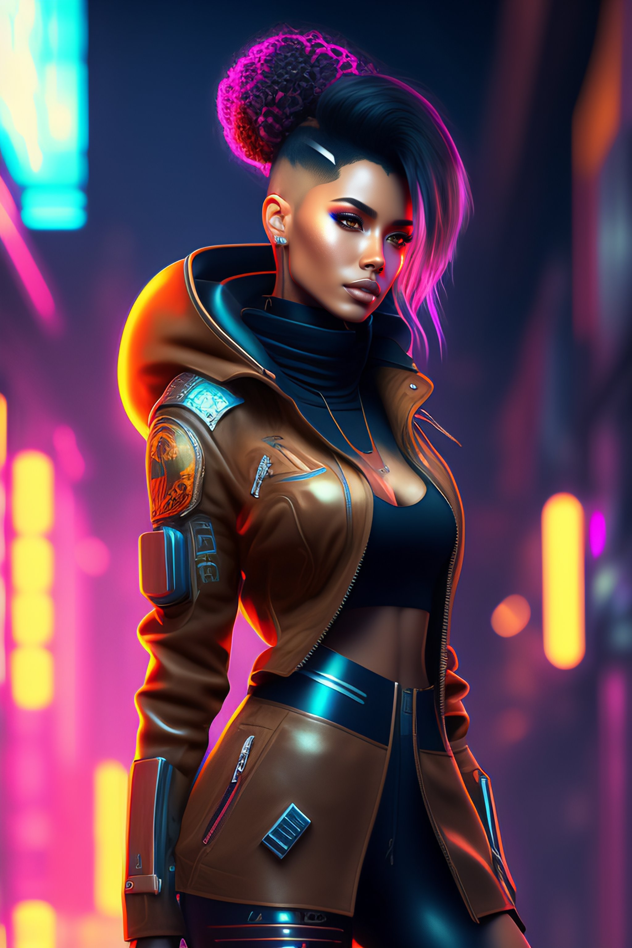 Lexica - Mech Punk clothes with short hair girl, battle status, hyper ...