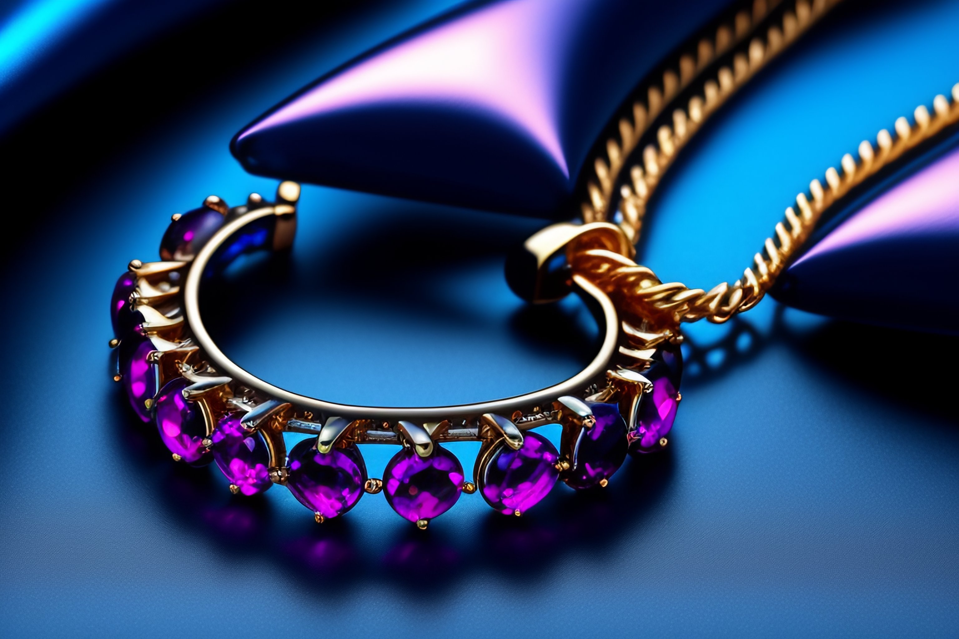 Lexica Jewelry on a dark blue background. chain decorated with red ruby