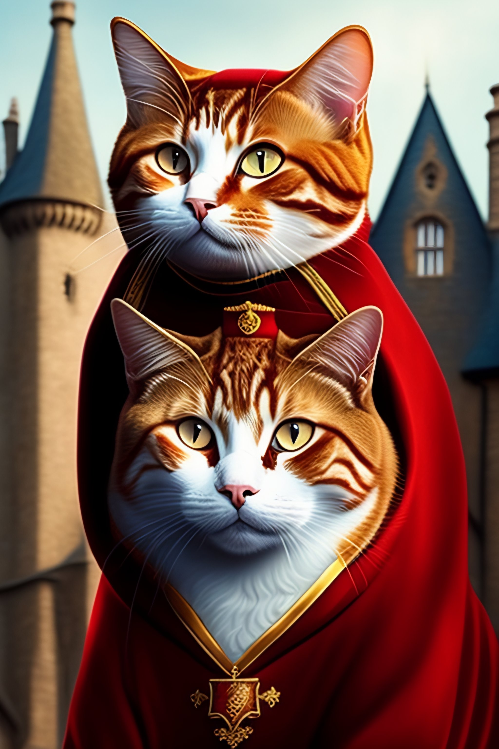 Lexica - Sailor Ginger cat with gryffindor robe and the cat is in hogwarts