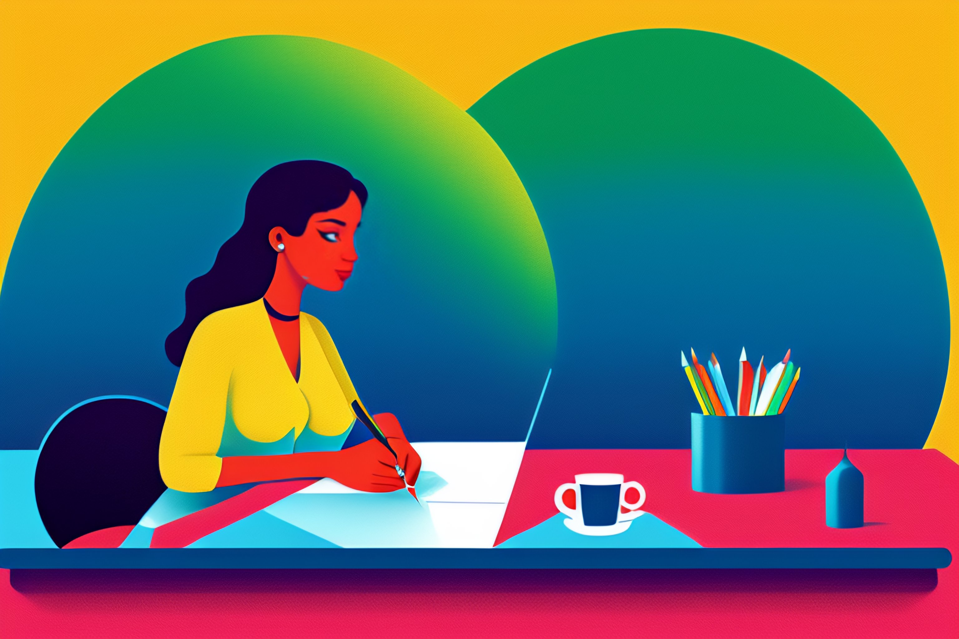 Lexica - Graphic illustration of a woman writing a cover letter for an ...