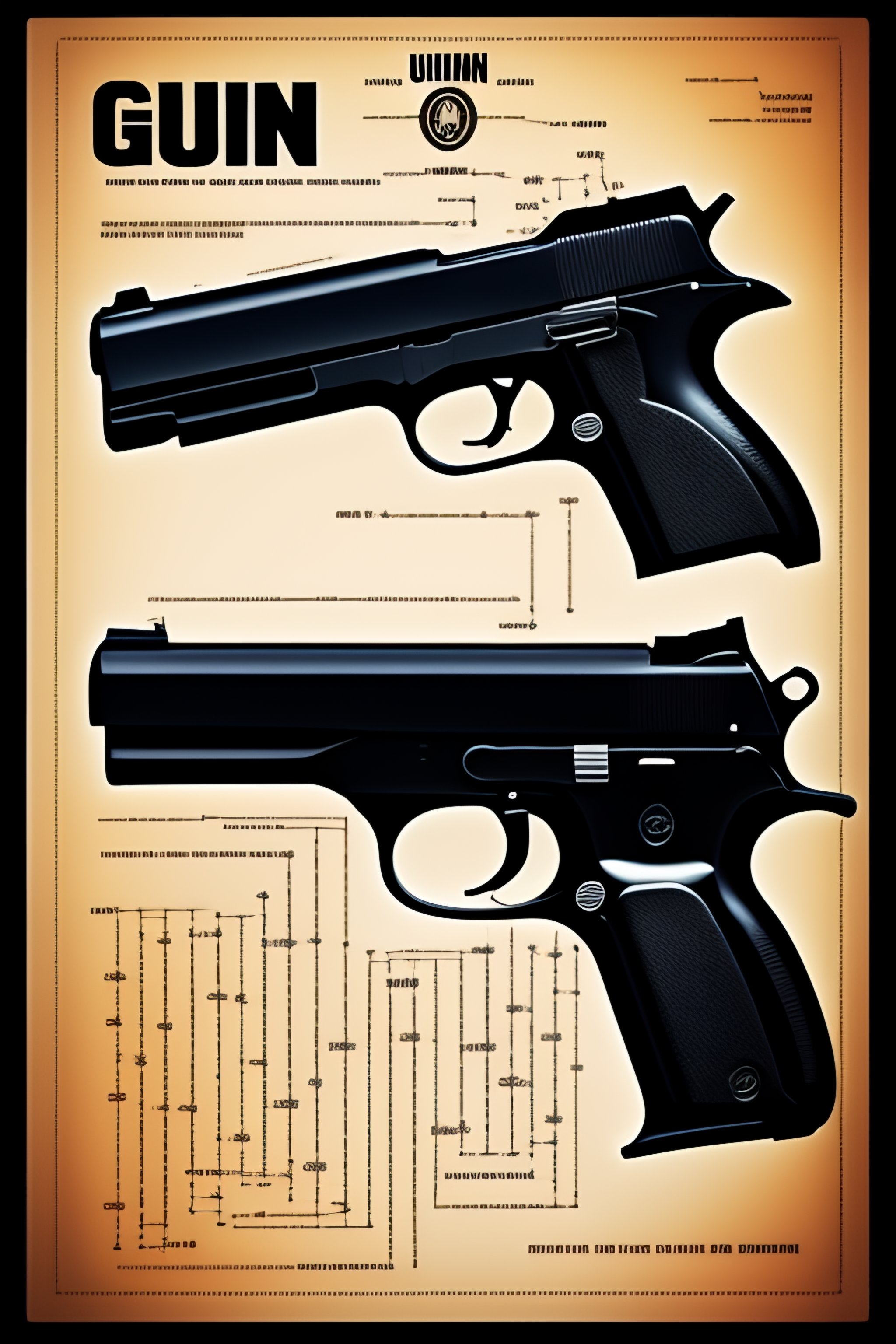 Lexica Gun diagram, gun blueprint, gun schematic, gun map, revolver