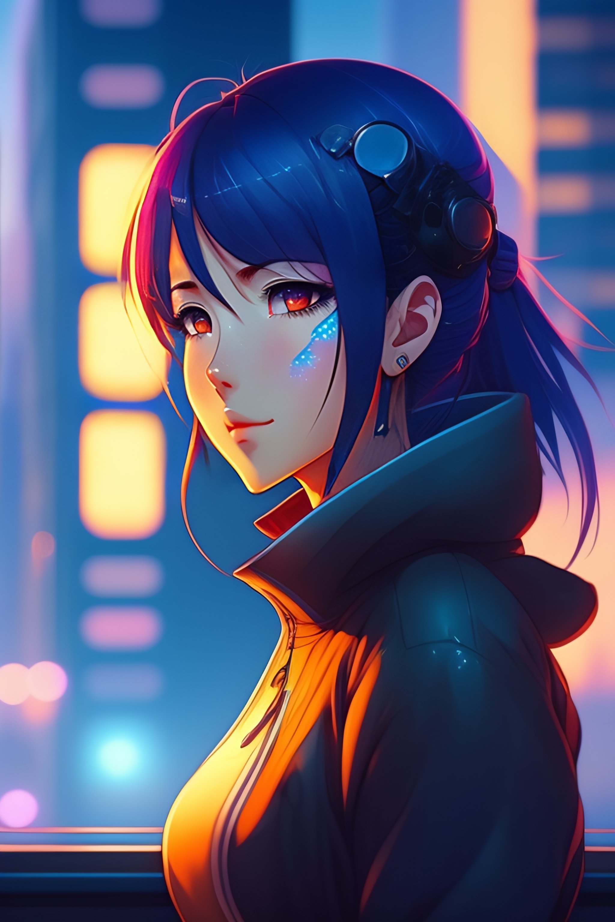 Lexica - Beautiful anime painting of a woman with dark - blue hair ...