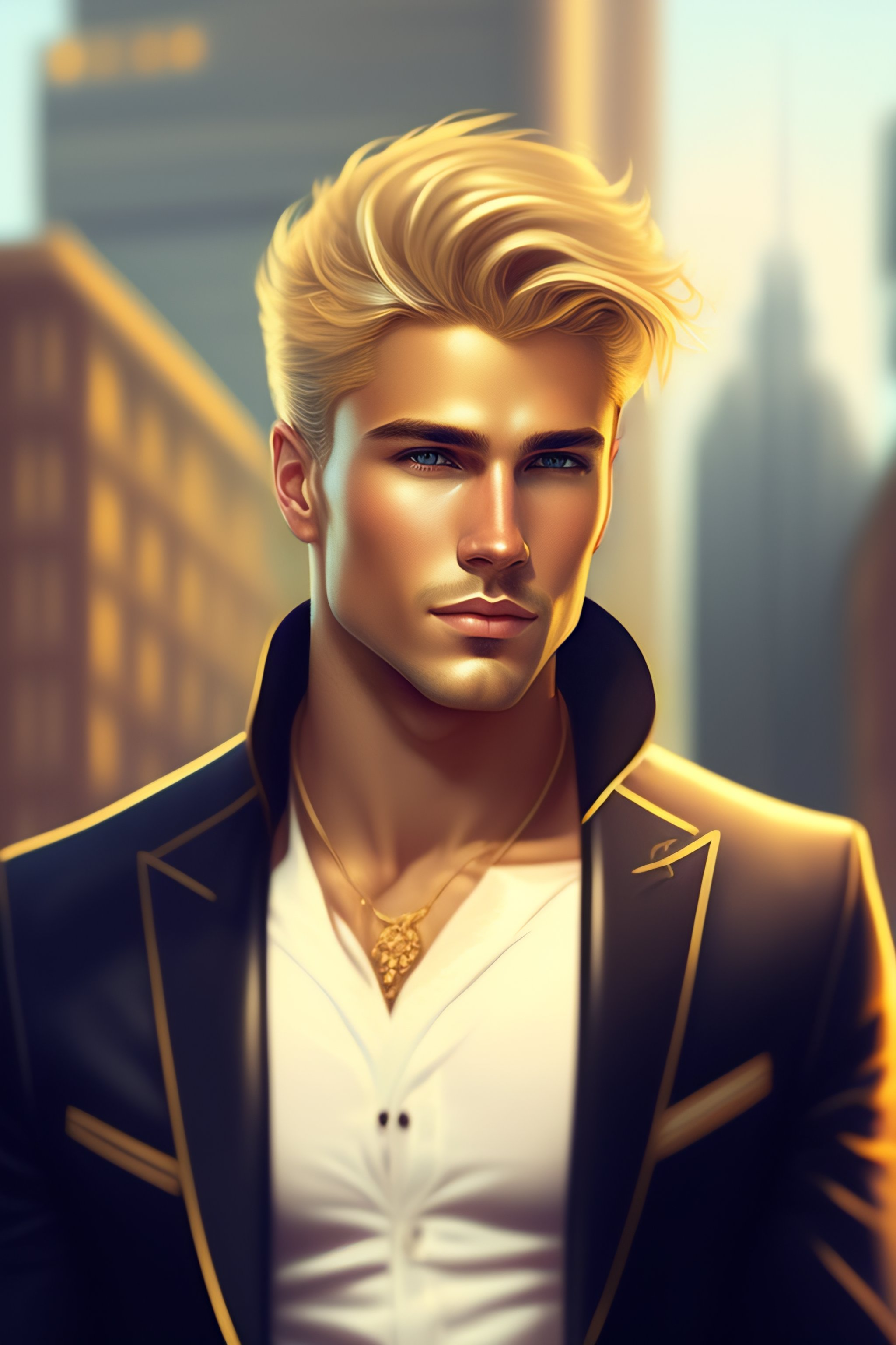 Lexica - A modern young man without a jacket, minus shirt, gold blond ...