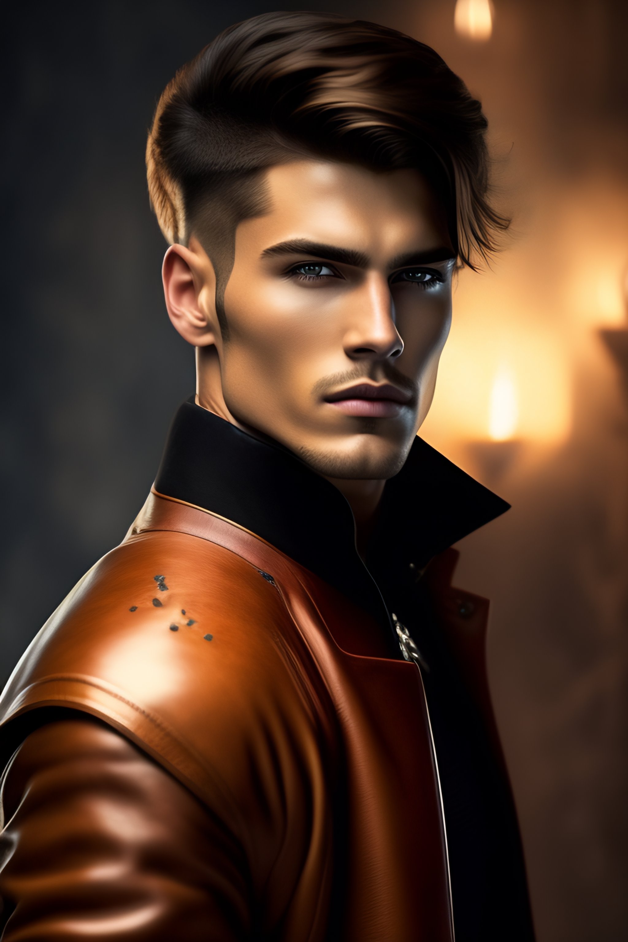 Lexica - Young men short-haired medieval outlaw in leather jacket with ...