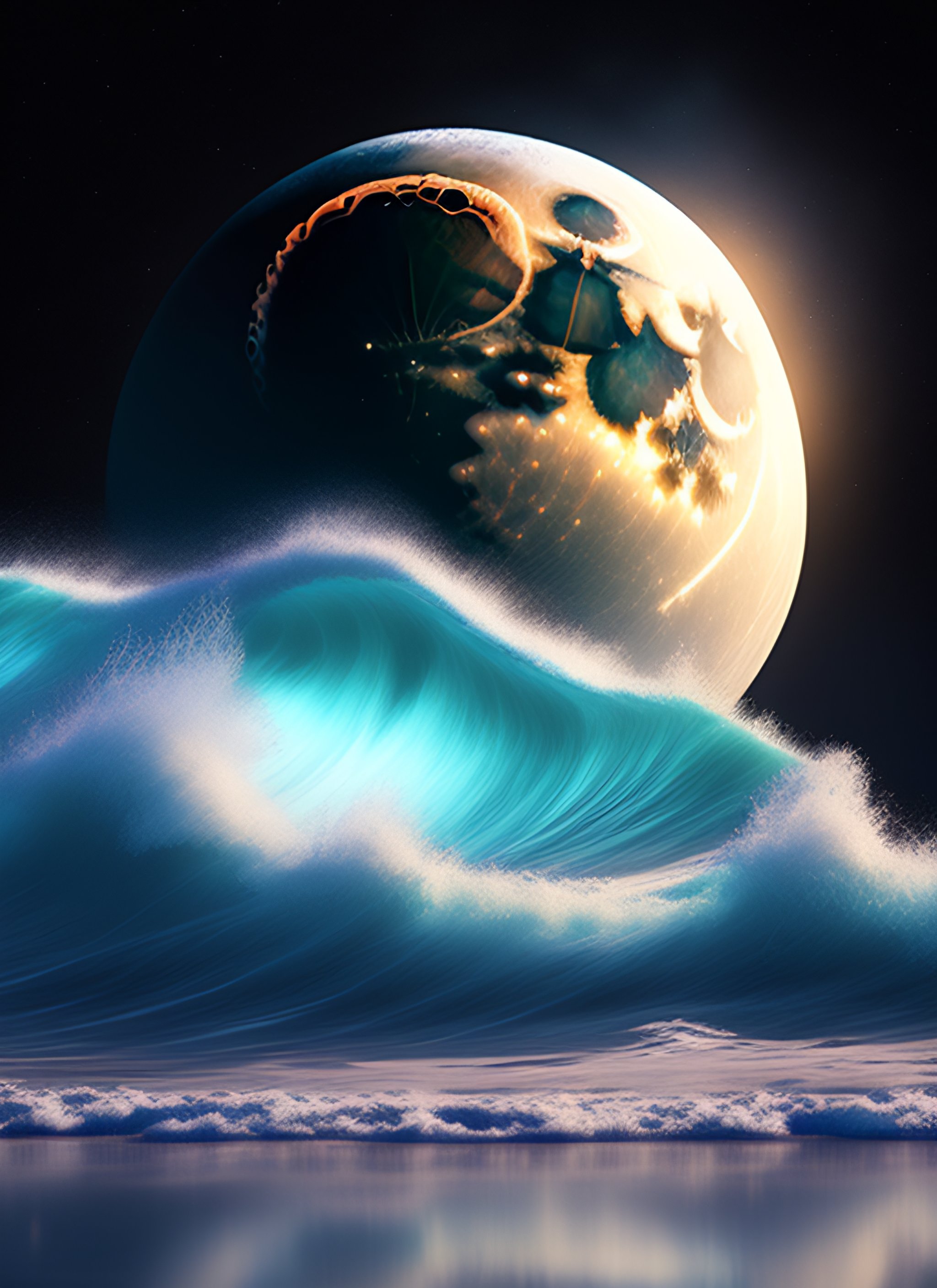 Lexica The Moon Melting Into The Ocean At Night Incredibly Detailed