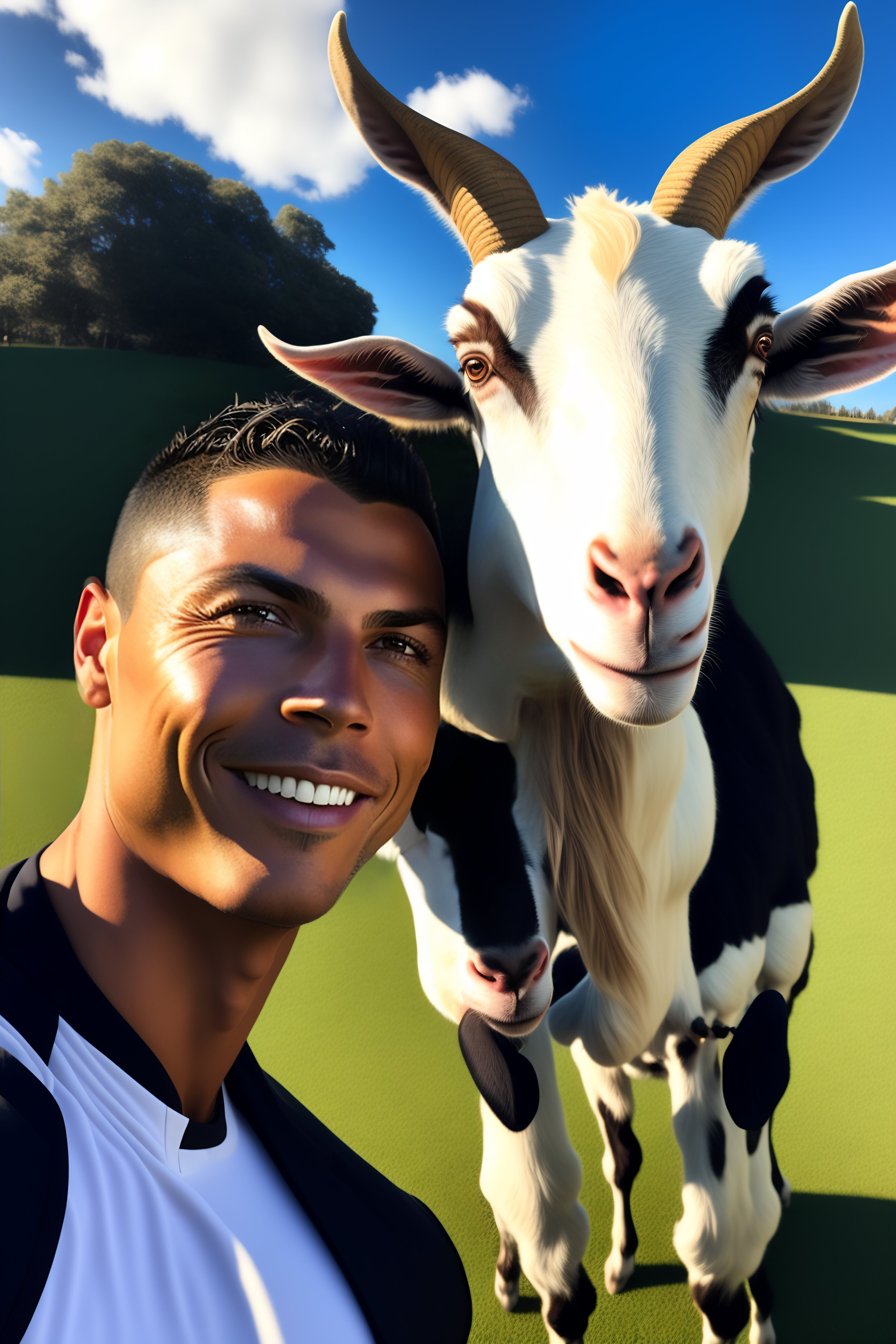 Lexica - Ronaldo taking a Selfie with a goat hyper realistic