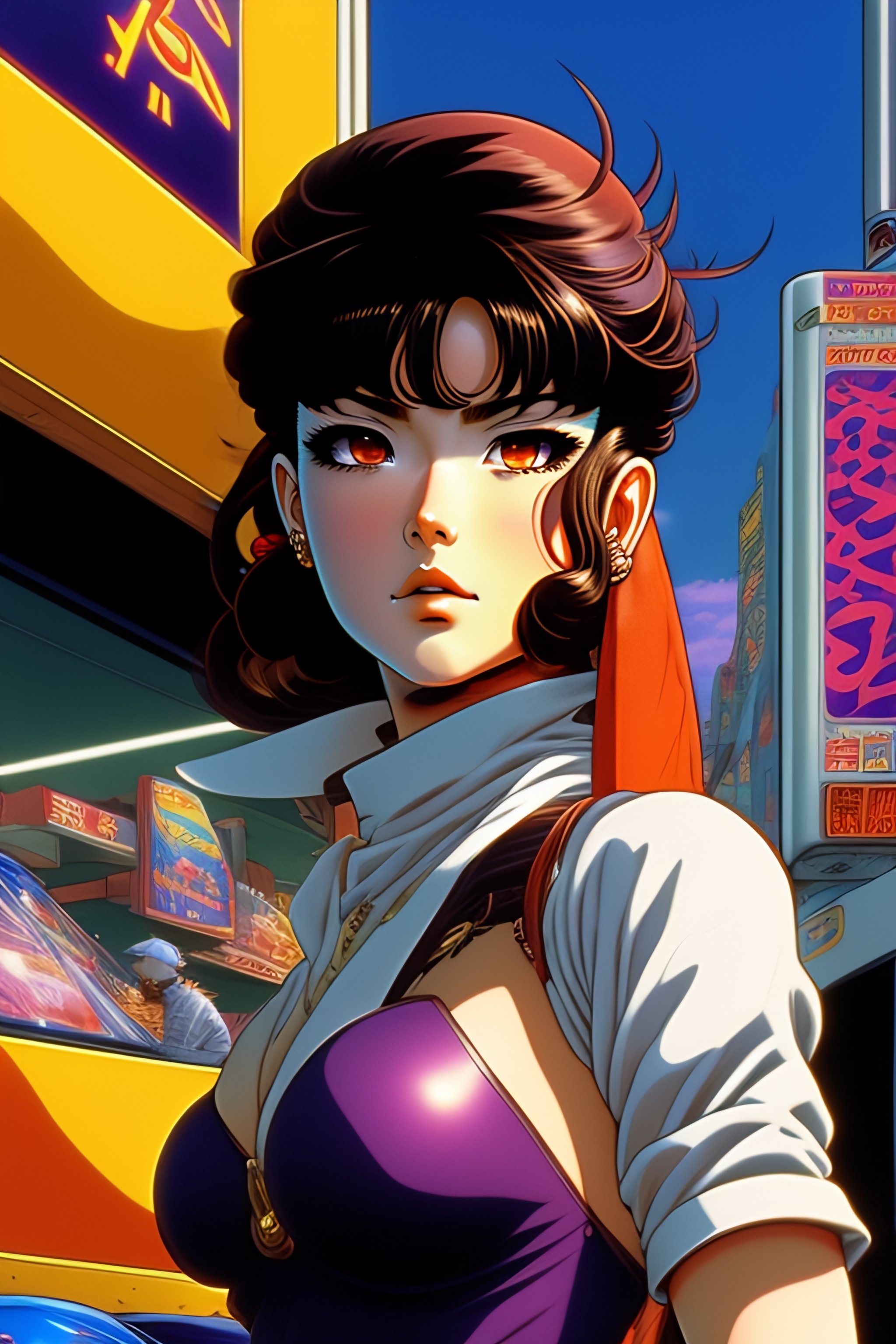 Lexica - Vintage 90's anime style. akira model posing in 7/11; by ...